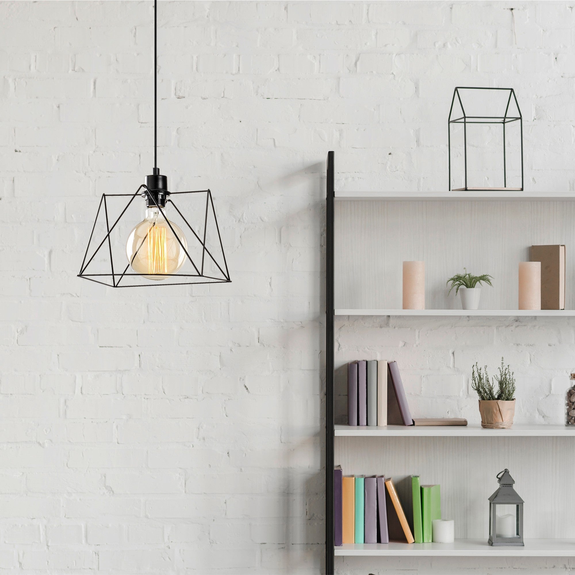 Candeeiro de Teto Industrial Preto, 24 cm de Diâmetro, 122 cm de Altura | Corpo de Metal, Altura Ajustável, Soquete E27, Potência Máxima de 40 W | Iluminação Elegante para Espaços Modernos