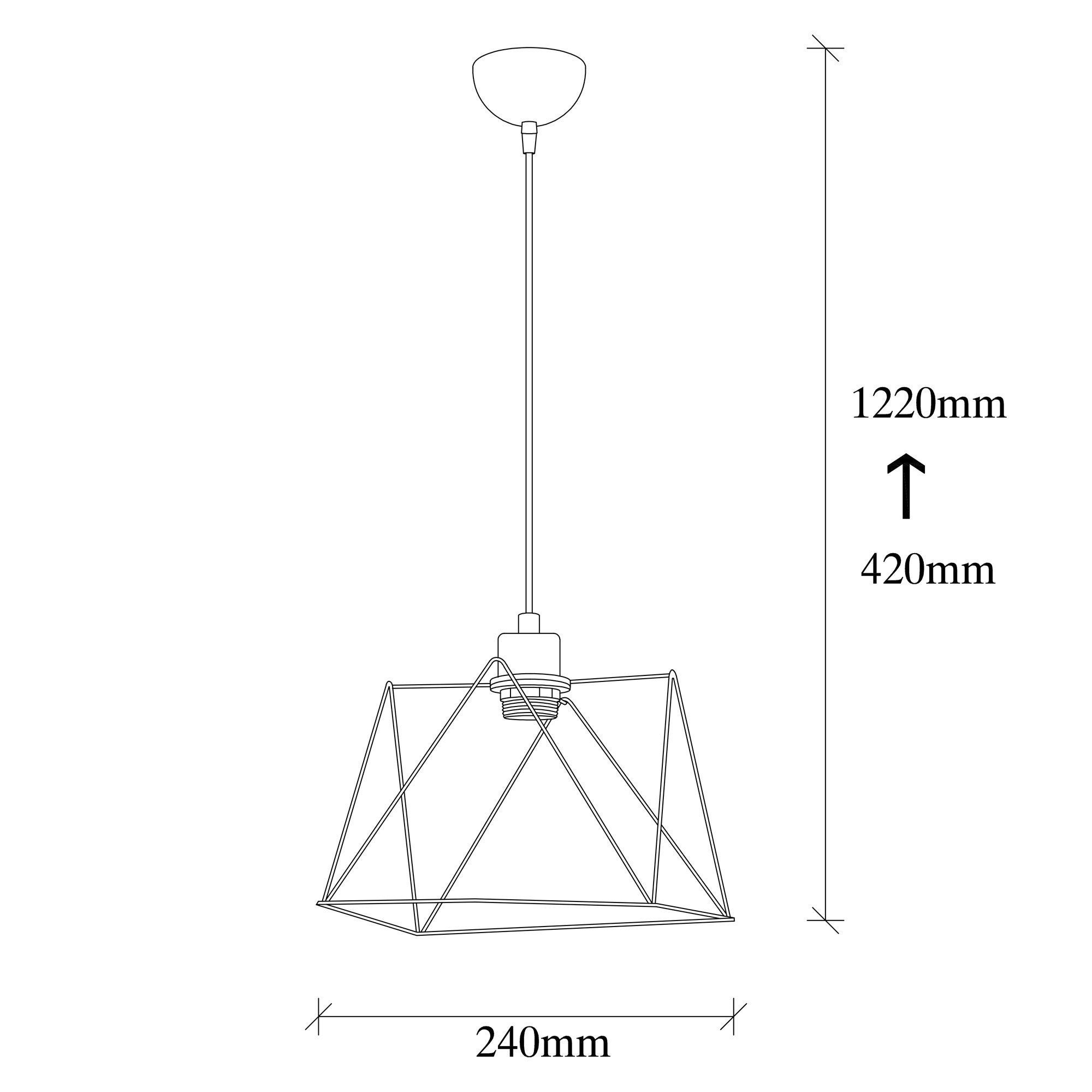 Candeeiro de Teto Industrial Preto, 24 cm de Diâmetro, 122 cm de Altura | Corpo de Metal, Altura Ajustável, Soquete E27, Potência Máxima de 40 W | Iluminação Elegante para Espaços Modernos