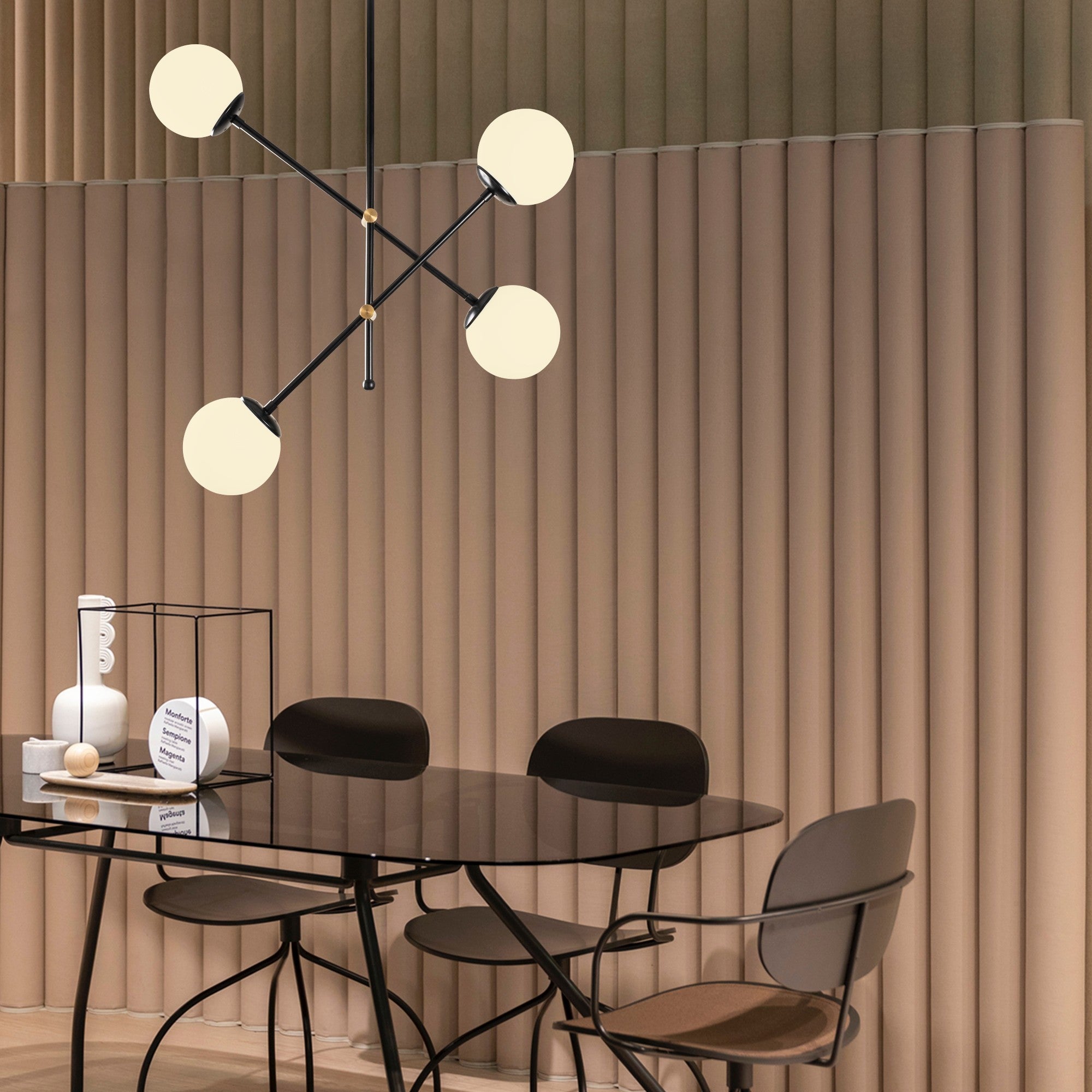 Candeeiro de Teto Escandinavo, Corpo em Metal Preto, 80 x 80 cm, Altura: 70 cm | 4 x E27 máx. 40 W | Tampa de Vidro Elegante, Iluminação Elegante para Espaços Modernos