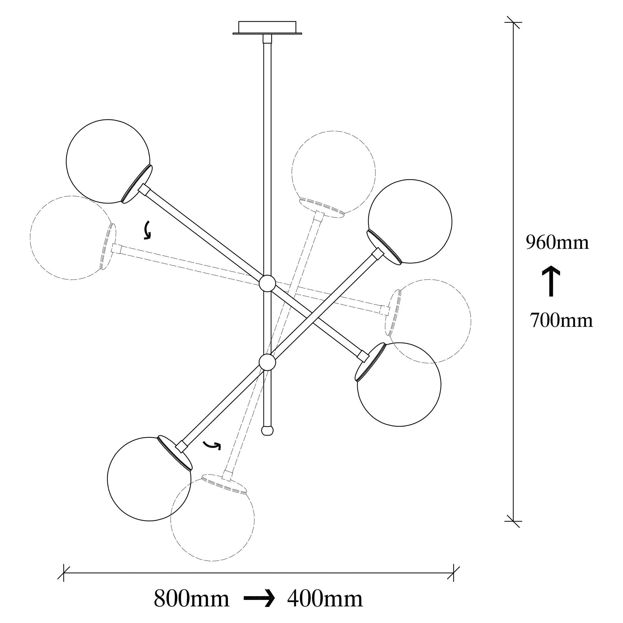 Candeeiro de Teto Escandinavo, Corpo em Metal Preto, 80 x 80 cm, Altura: 70 cm | 4 x E27 máx. 40 W | Tampa de Vidro Elegante, Iluminação Elegante para Espaços Modernos