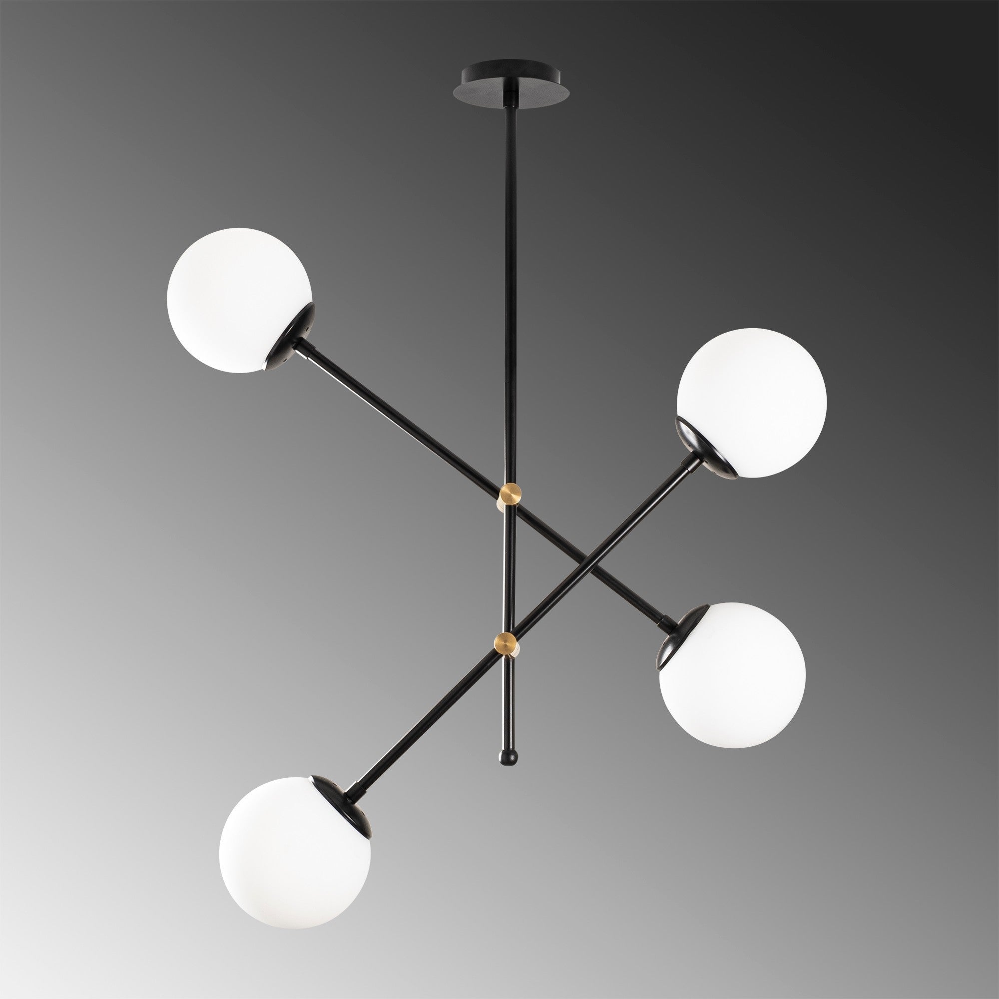 Candeeiro de Teto Escandinavo, Corpo em Metal Preto, 80 x 80 cm, Altura: 70 cm | 4 x E27 máx. 40 W | Tampa de Vidro Elegante, Iluminação Elegante para Espaços Modernos