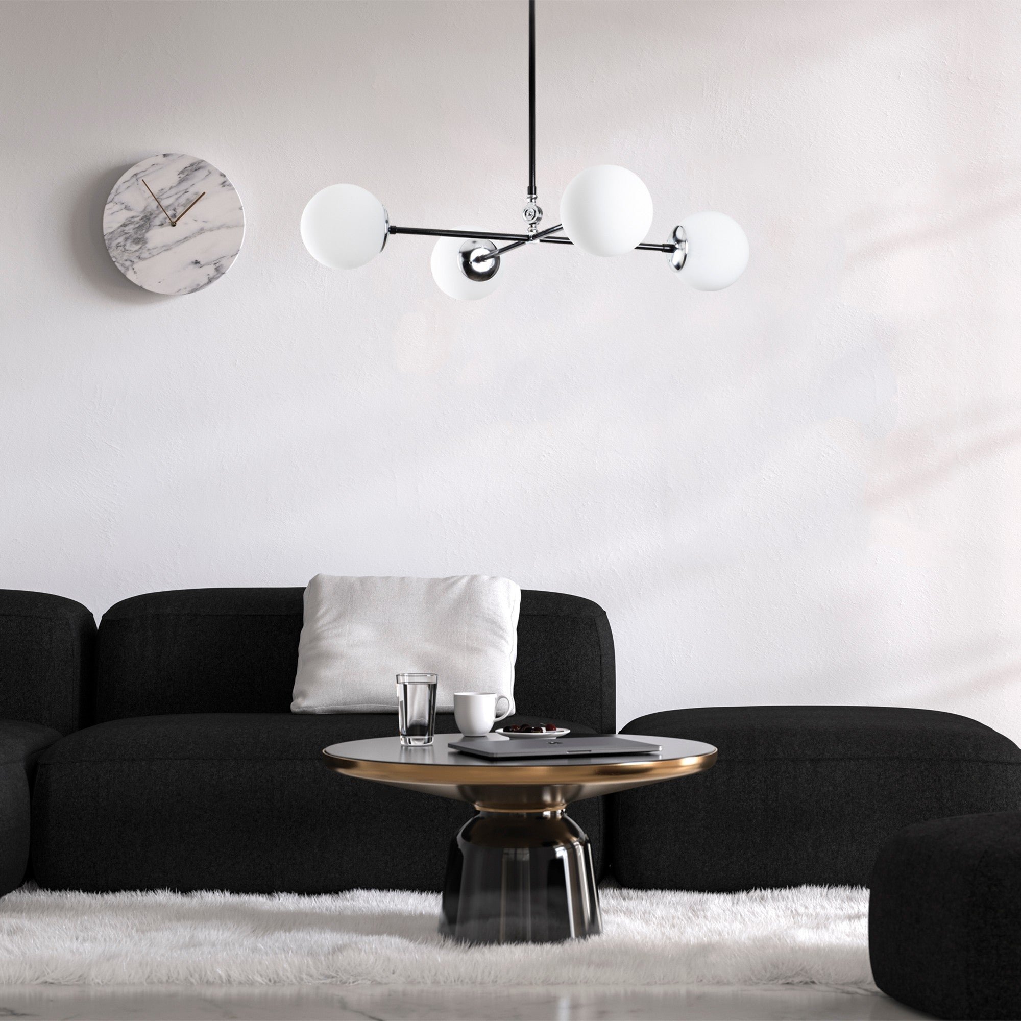 Candeeiro de Teto Escandinavo, Corpo em Metal, 86 x 86 cm, Altura 60 cm, 4 x E27, Máx. 40 W, Preto e Branco | Iluminação Elegante para Espaços Modernos, IP20