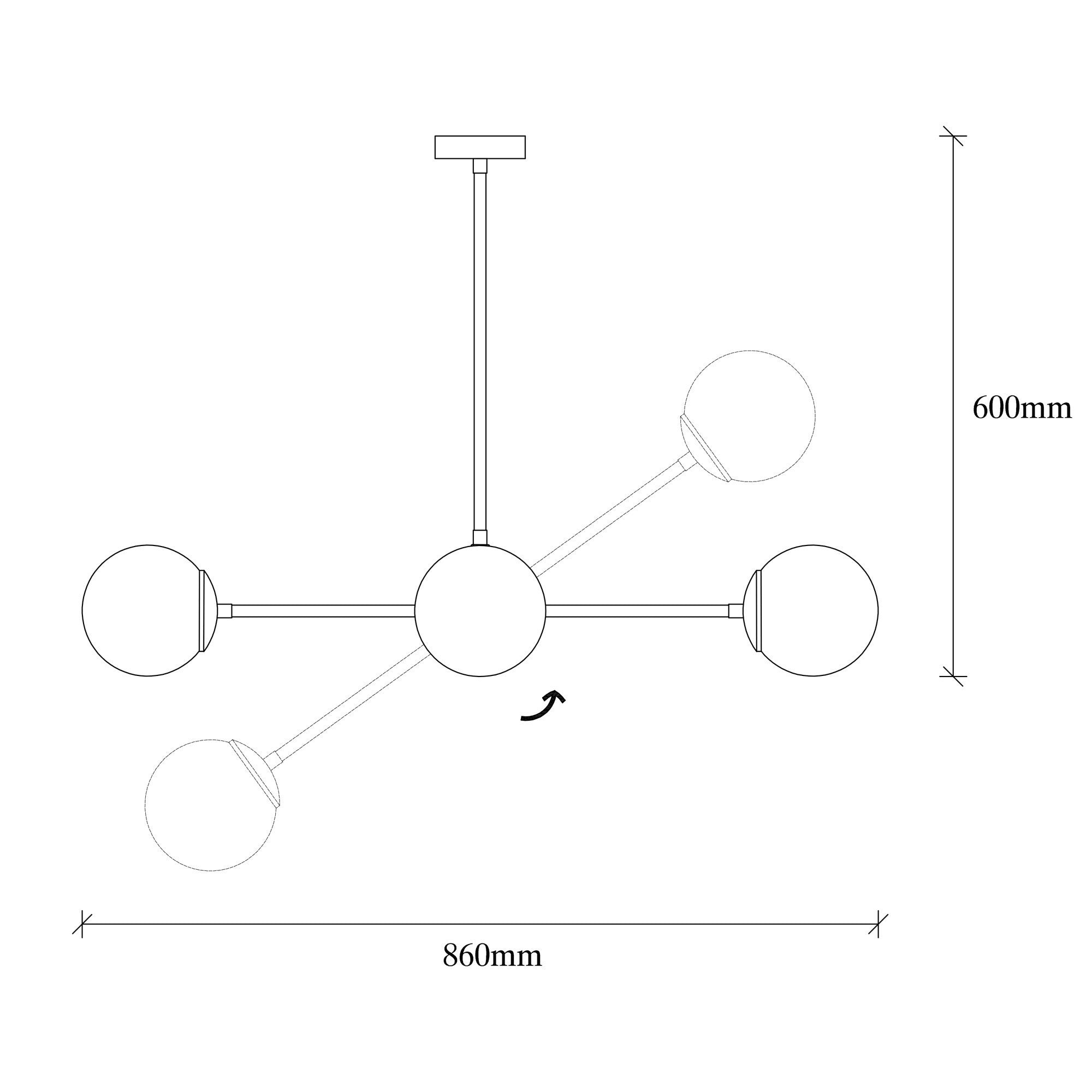 Candeeiro de Teto Escandinavo, Corpo em Metal, 86 x 86 cm, Altura 60 cm, 4 x E27, Máx. 40 W, Preto e Branco | Iluminação Elegante para Espaços Modernos, IP20
