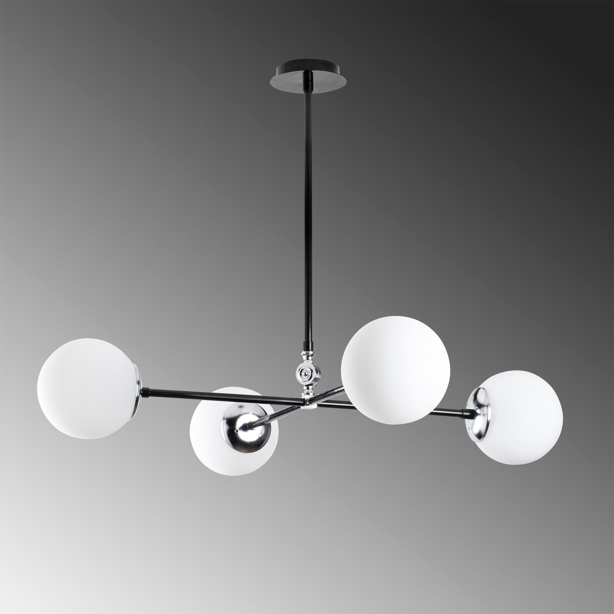 Candeeiro de Teto Escandinavo, Corpo em Metal, 86 x 86 cm, Altura 60 cm, 4 x E27, Máx. 40 W, Preto e Branco | Iluminação Elegante para Espaços Modernos, IP20