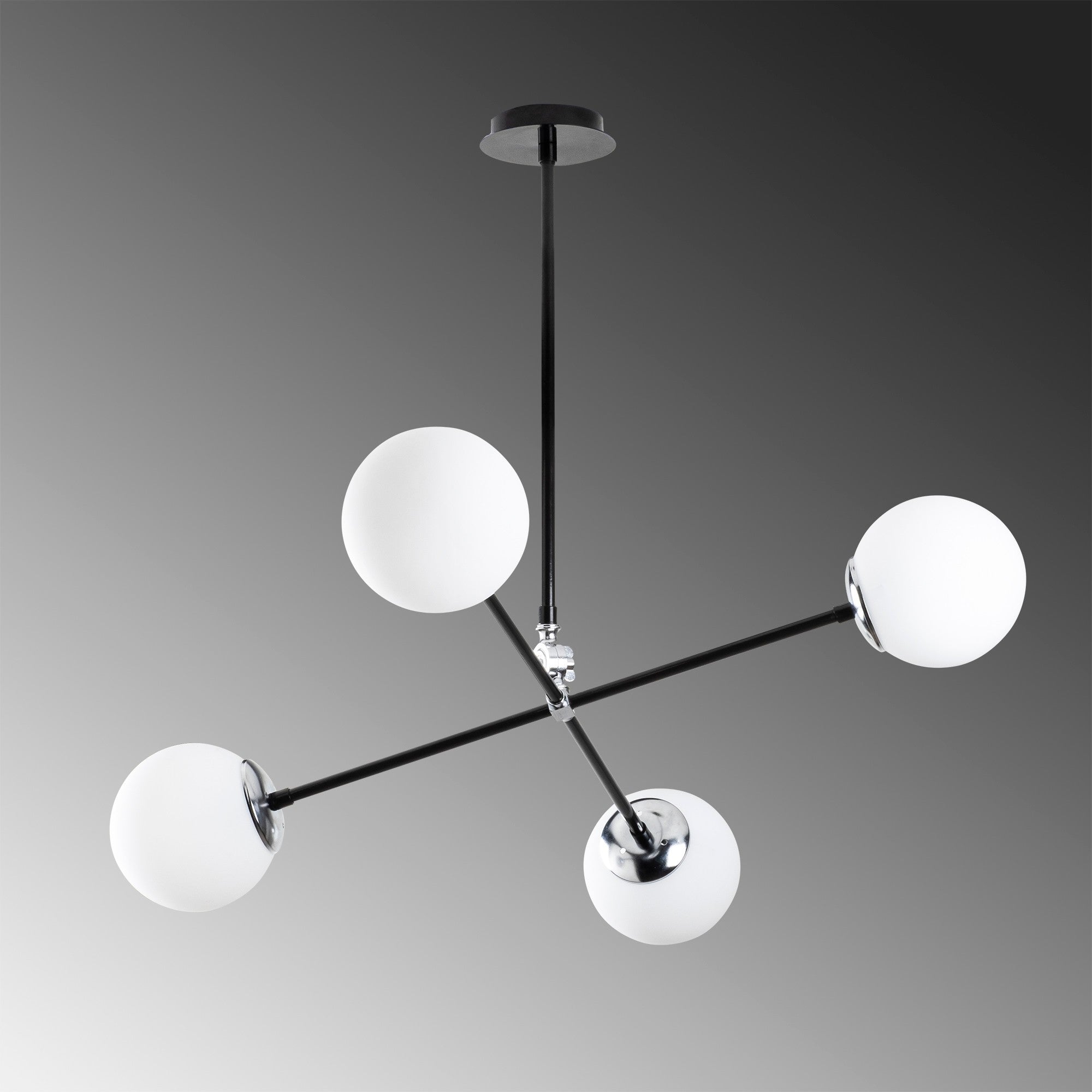 Candeeiro de Teto Escandinavo, Corpo em Metal, 86 x 86 cm, Altura 60 cm, 4 x E27, Máx. 40 W, Preto e Branco | Iluminação Elegante para Espaços Modernos, IP20