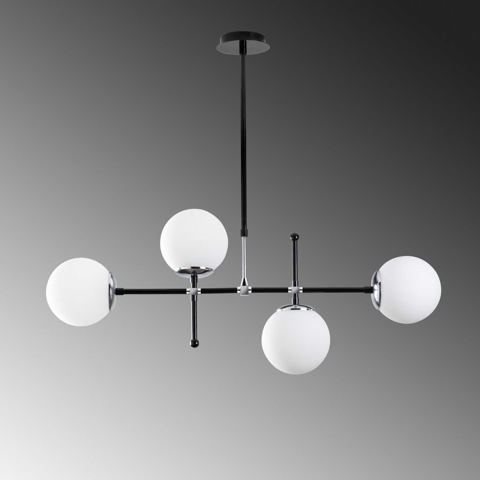 Candeeiro de Teto Escandinavo, Altura Ajustável 67-82 cm, Corpo em Metal Preto e Branco, 90 x 15 cm, 4 x E27 Máx. 40 W, Iluminação Elegante para Espaços Modernos