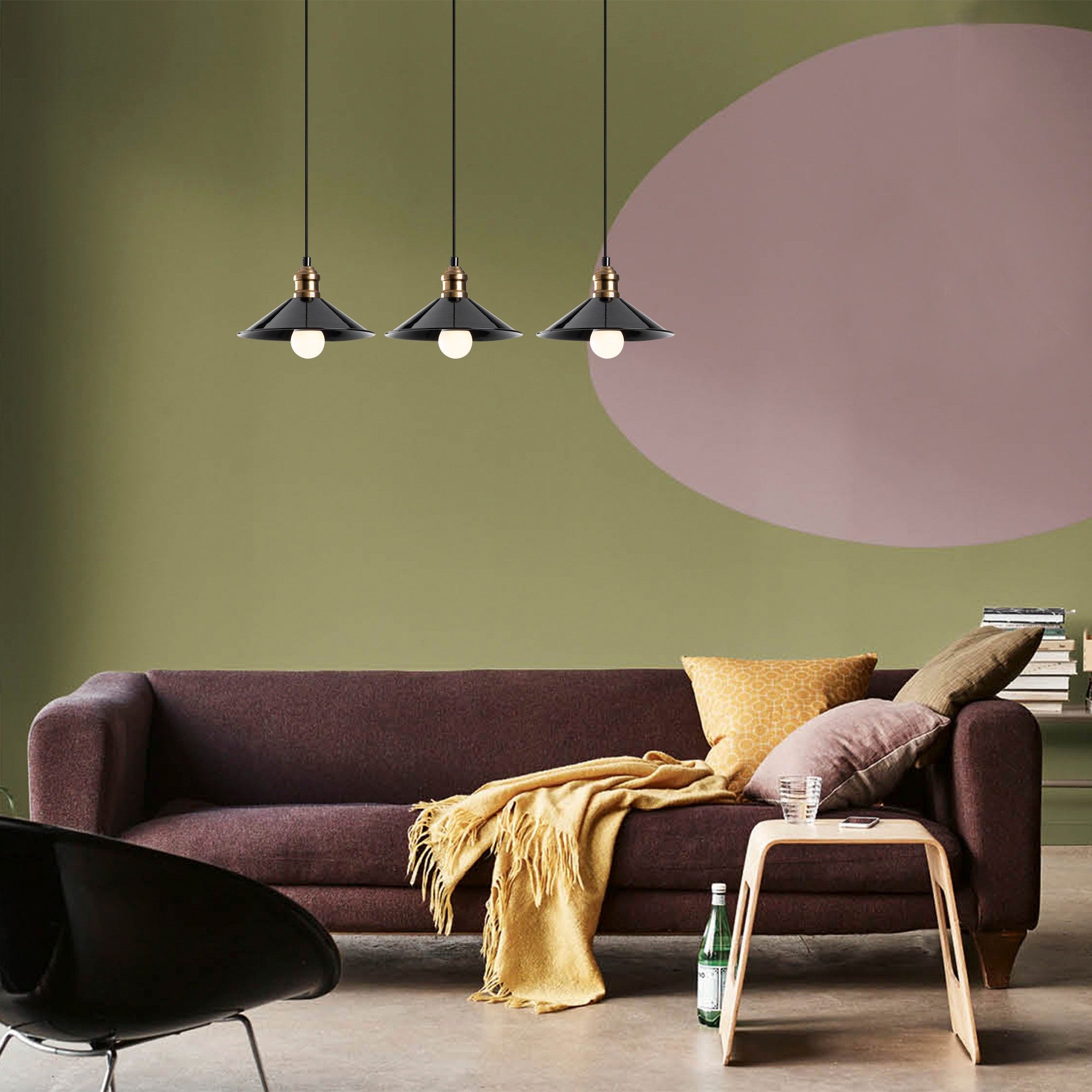 Candeeiro de Teto Escandinavo, Corpo em Metal Preto, 74 cm de Diâmetro, 108 cm de Altura, Ajustável, 3 x E27 Máx. 40 W, Design Elegante para Espaços Modernos