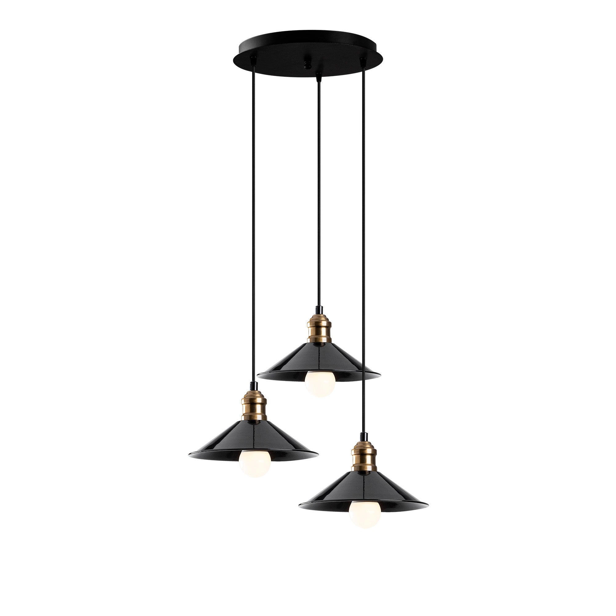 Candeeiro de Teto Escandinavo, Corpo em Ferro Preto, 44 cm de Diâmetro, 108 cm de Altura, Ajustável, 3 x E27 Máx. 40 W | Iluminação Elegante para Espaços Modernos