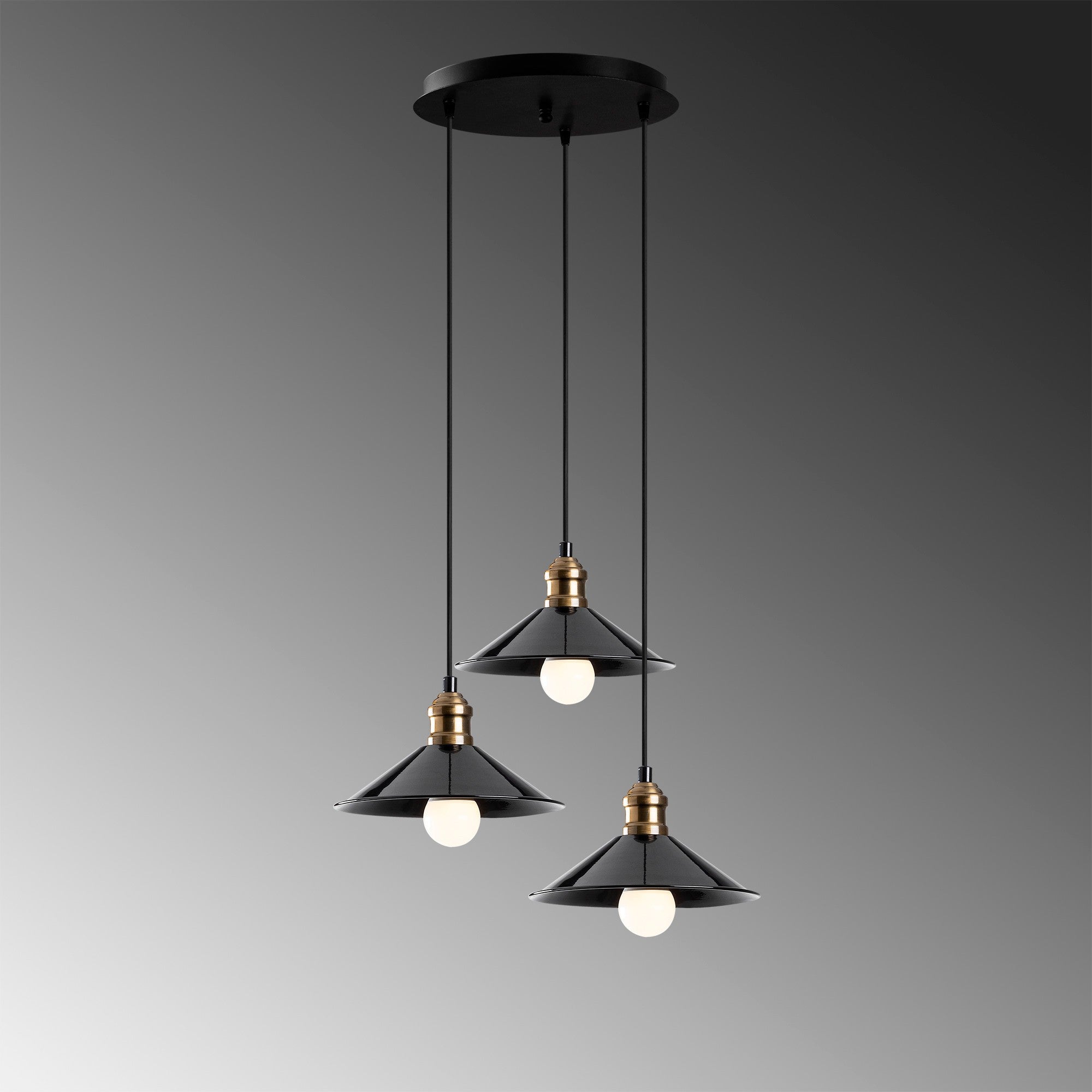 Candeeiro de Teto Escandinavo, Corpo em Ferro Preto, 44 cm de Diâmetro, 108 cm de Altura, Ajustável, 3 x E27 Máx. 40 W | Iluminação Elegante para Espaços Modernos