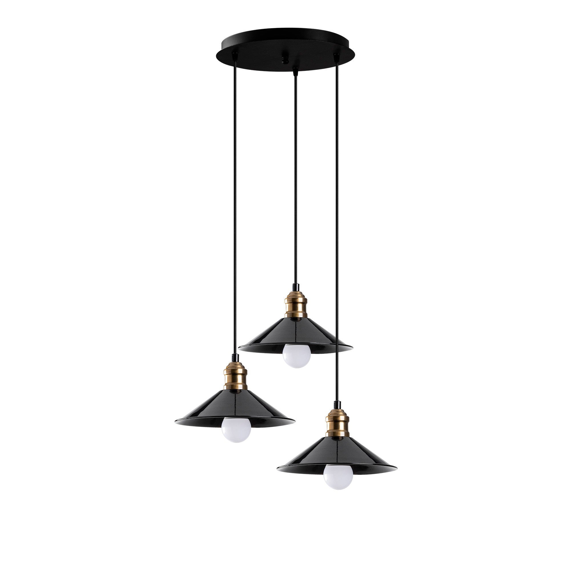 Candeeiro de Teto Escandinavo, Corpo em Ferro Preto, 44 cm de Diâmetro, 108 cm de Altura, Ajustável, 3 x E27 Máx. 40 W | Iluminação Elegante para Espaços Modernos