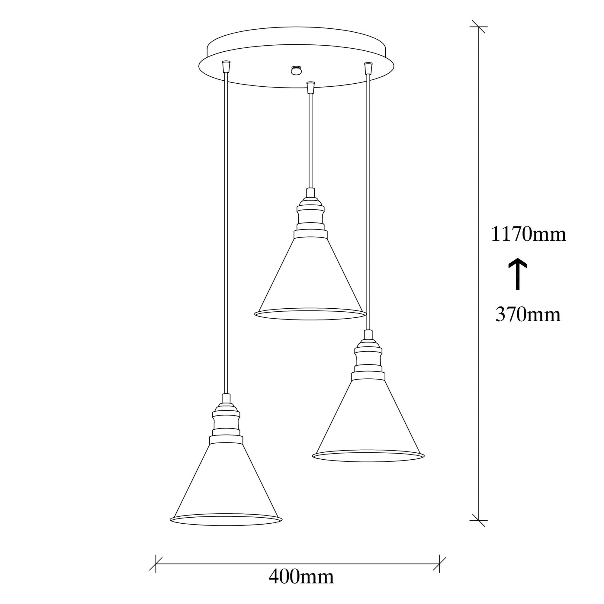 Candeeiro de Teto Escandinavo, Corpo em Metal Preto, 40 cm de Diâmetro, 117 cm de Altura, Ajustável, 3 x E27 Máx. 40 W, Design Elegante para Espaços Modernos, IP20