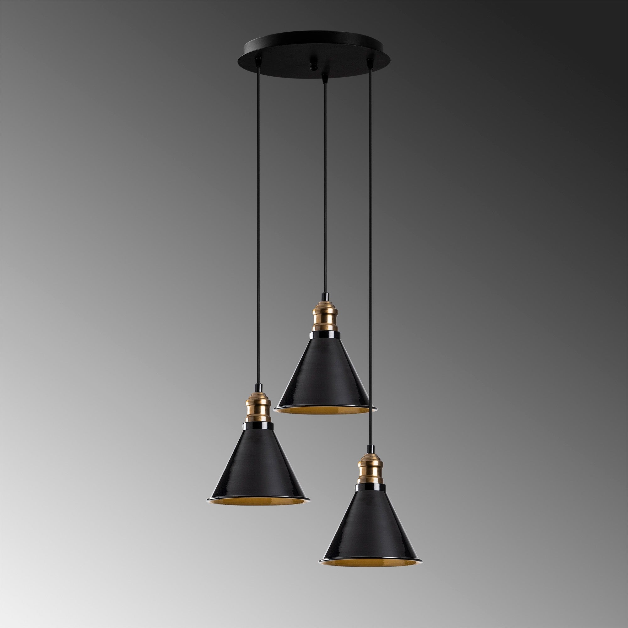 Candeeiro de Teto Escandinavo, Corpo em Metal Preto, 40 cm de Diâmetro, 117 cm de Altura, Ajustável, 3 x E27 Máx. 40 W, Design Elegante para Espaços Modernos, IP20