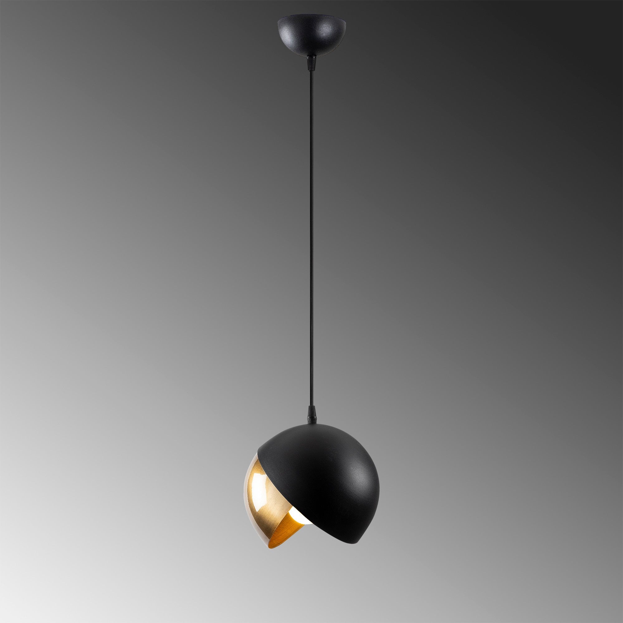 Candeeiro de Teto Escandinavo Glam, Preto e Dourado, 20 cm de Diâmetro, 114 cm de Altura | Altura Ajustável, Soquete E27, Máx. 40 W | Iluminação Elegante para Espaços Modernos