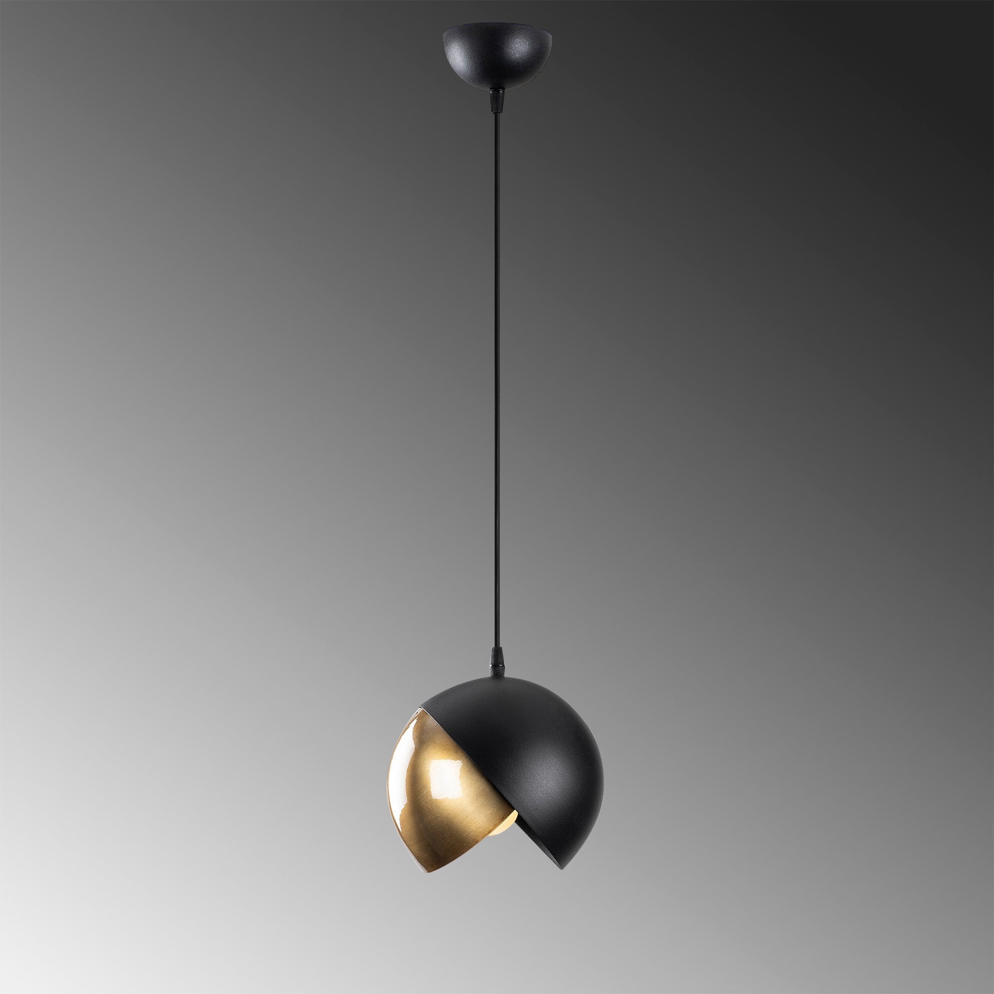 Candeeiro de Teto Escandinavo Glam, Preto e Dourado, 20 cm de Diâmetro, 114 cm de Altura | Altura Ajustável, Soquete E27, Máx. 40 W | Iluminação Elegante para Espaços Modernos