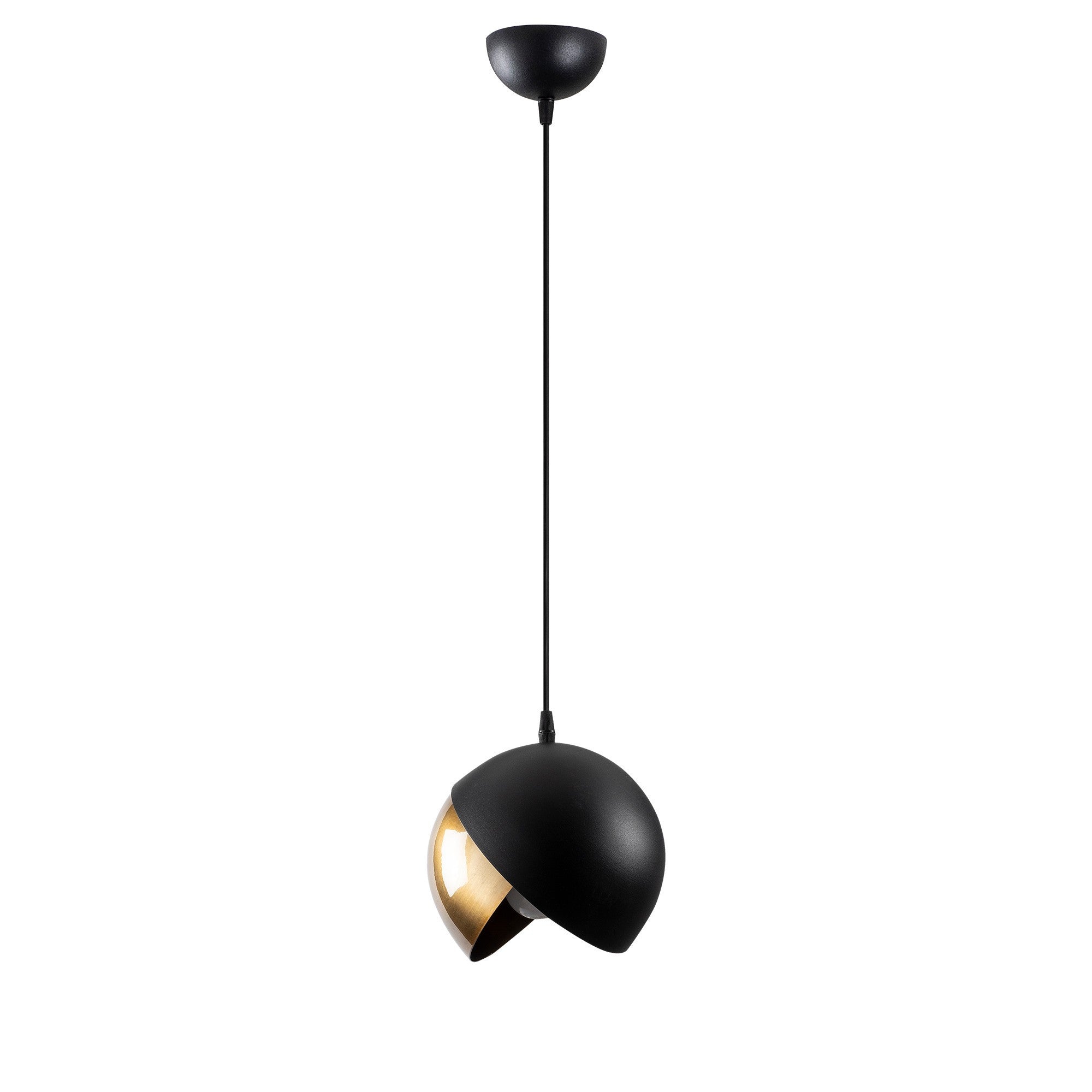 Candeeiro de Teto Escandinavo Glam, Preto e Dourado, 20 cm de Diâmetro, 114 cm de Altura | Altura Ajustável, Soquete E27, Máx. 40 W | Iluminação Elegante para Espaços Modernos
