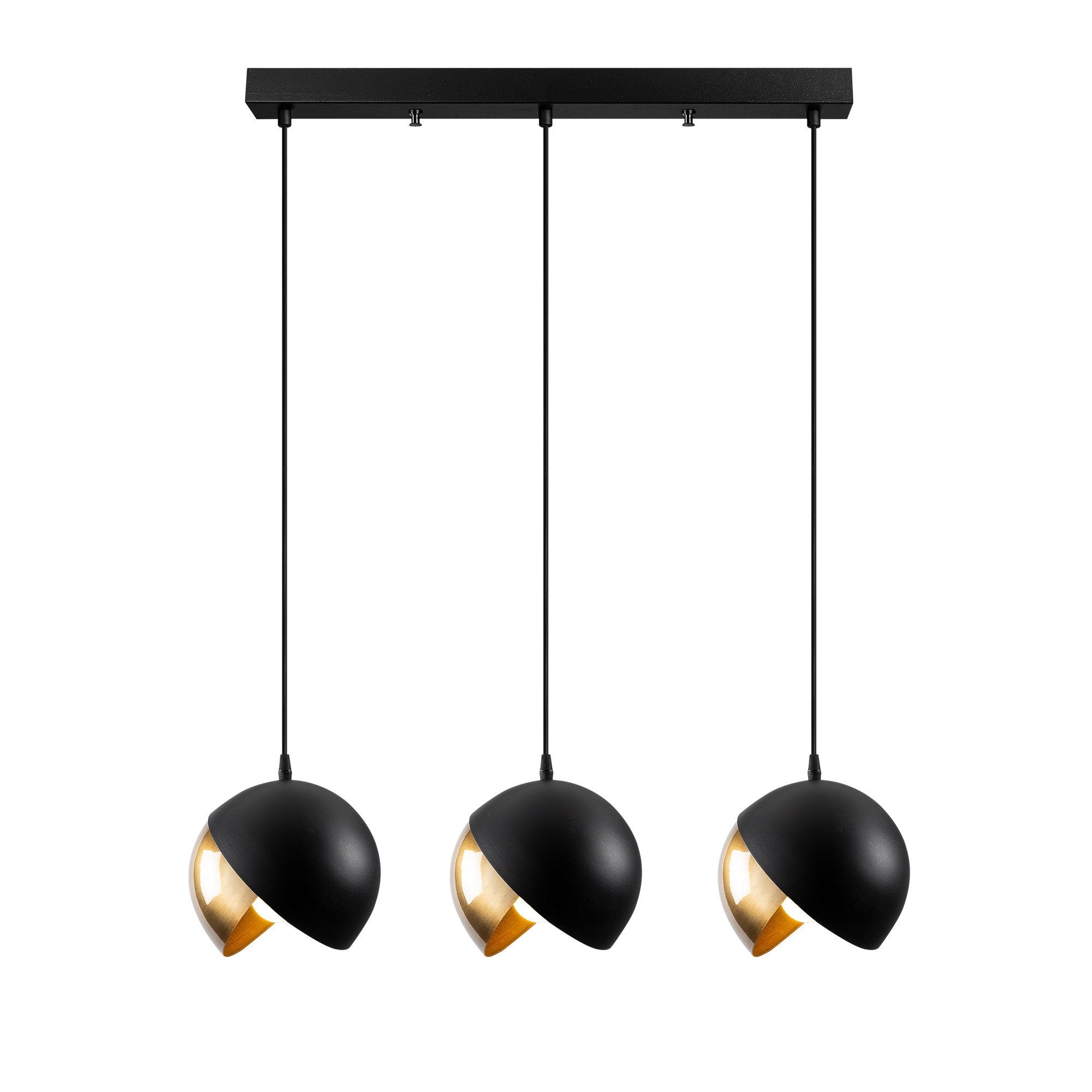 Candeeiro de Teto Escandinavo Glam, Preto e Dourado, 70 cm de Diâmetro, 114 cm de Altura | Ajustável, 3 x E27 máx. 40 W | Iluminação Elegante para Espaços Modernos