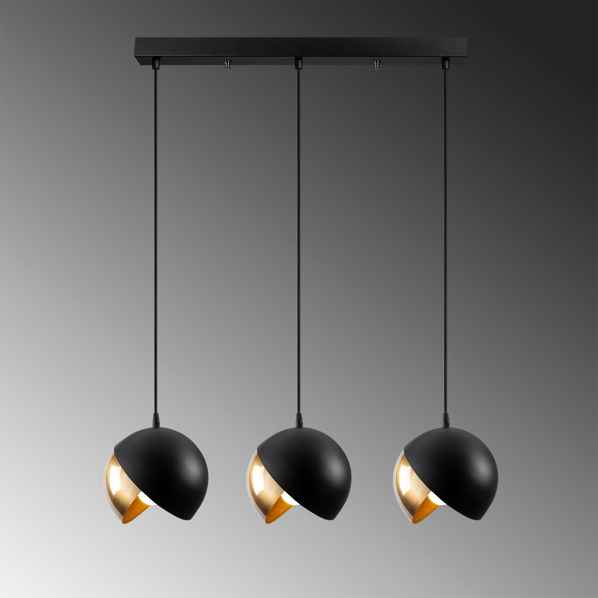 Candeeiro de Teto Escandinavo Glam, Preto e Dourado, 70 cm de Diâmetro, 114 cm de Altura | Ajustável, 3 x E27 máx. 40 W | Iluminação Elegante para Espaços Modernos