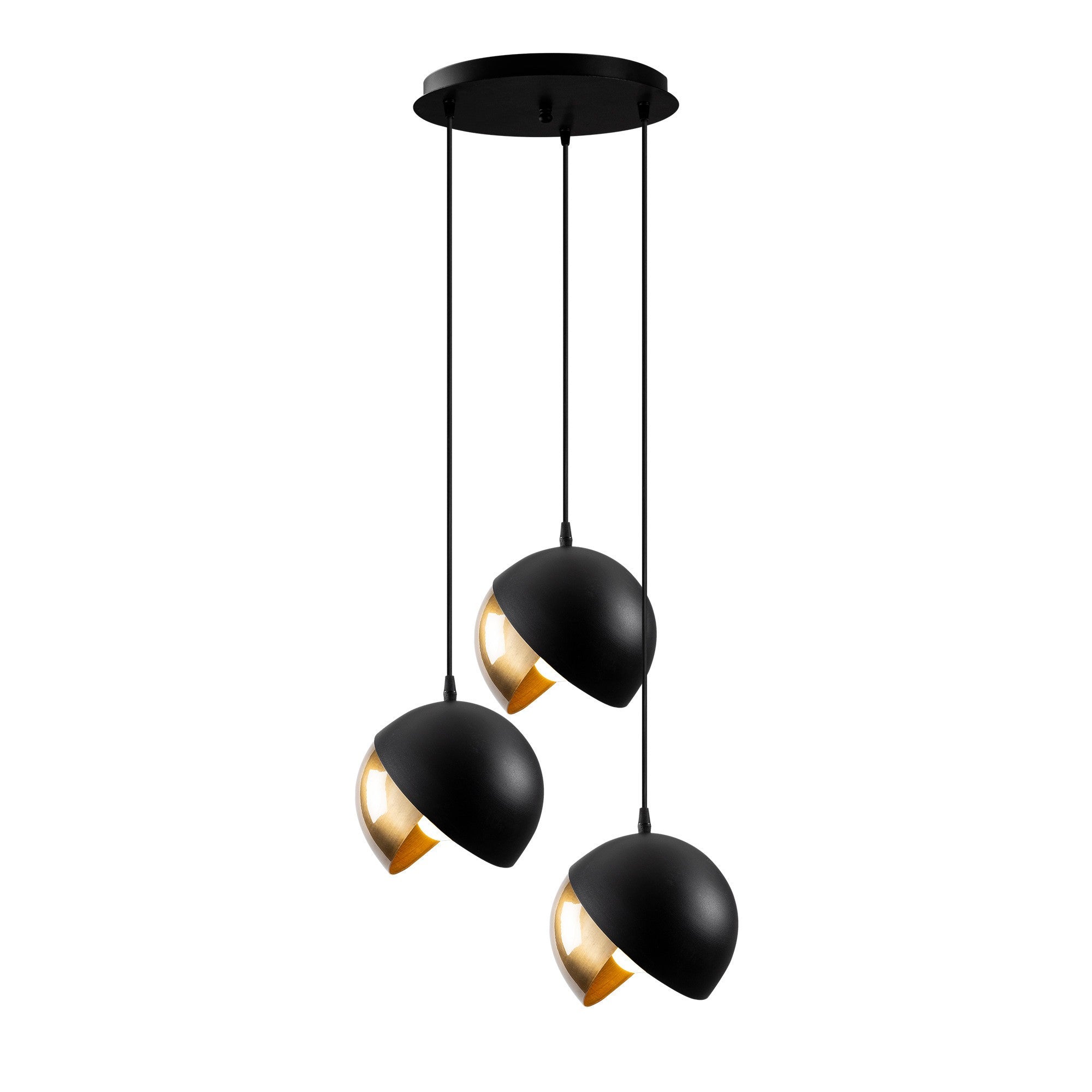 Candeeiro de Teto escandinavo Glam, preto e dourado, 40 cm de diâmetro, 114 cm de altura, ajustável, 3 x E27 máx. 40 W, corpo de metal elegante, perfeito para espaços modernos