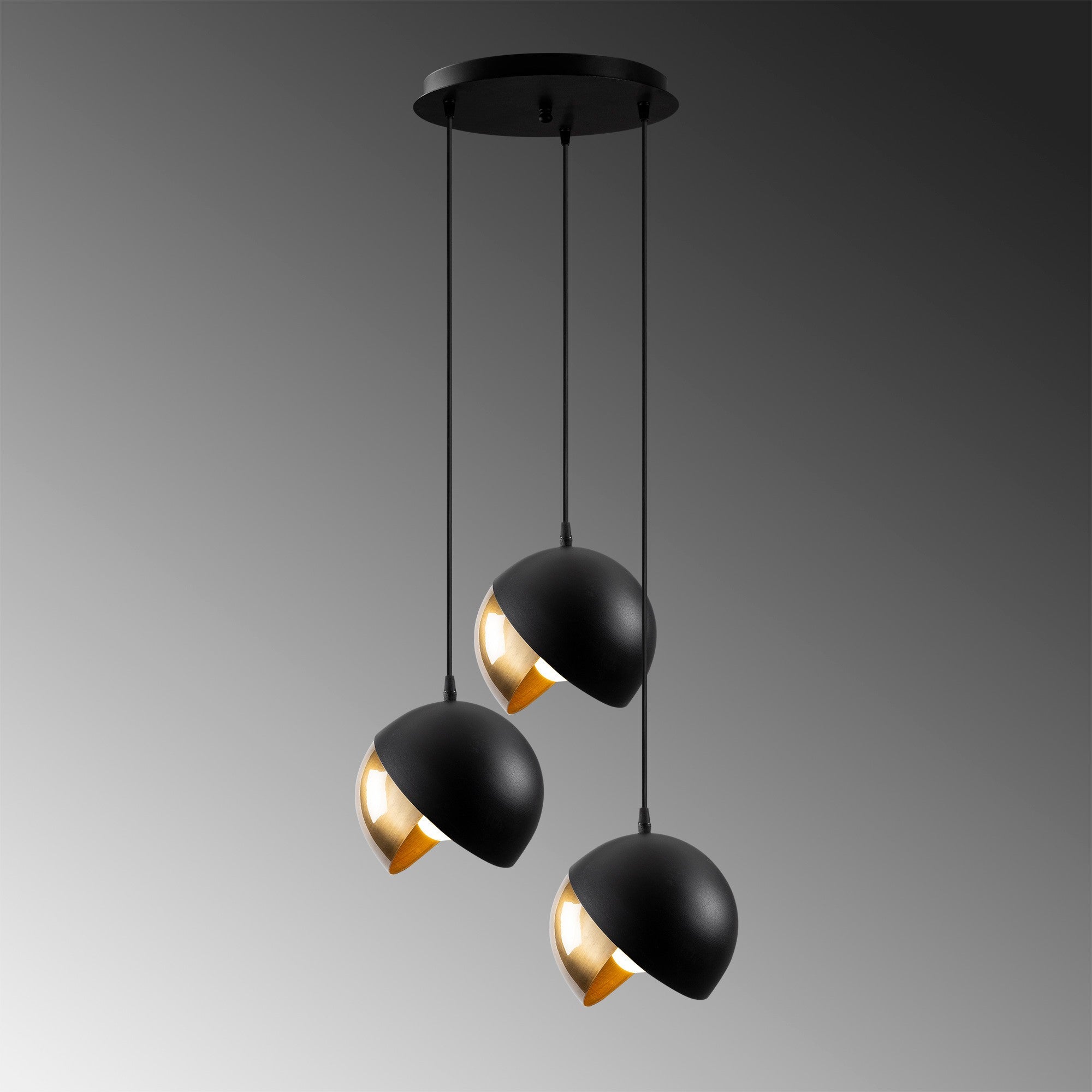 Candeeiro de Teto escandinavo Glam, preto e dourado, 40 cm de diâmetro, 114 cm de altura, ajustável, 3 x E27 máx. 40 W, corpo de metal elegante, perfeito para espaços modernos