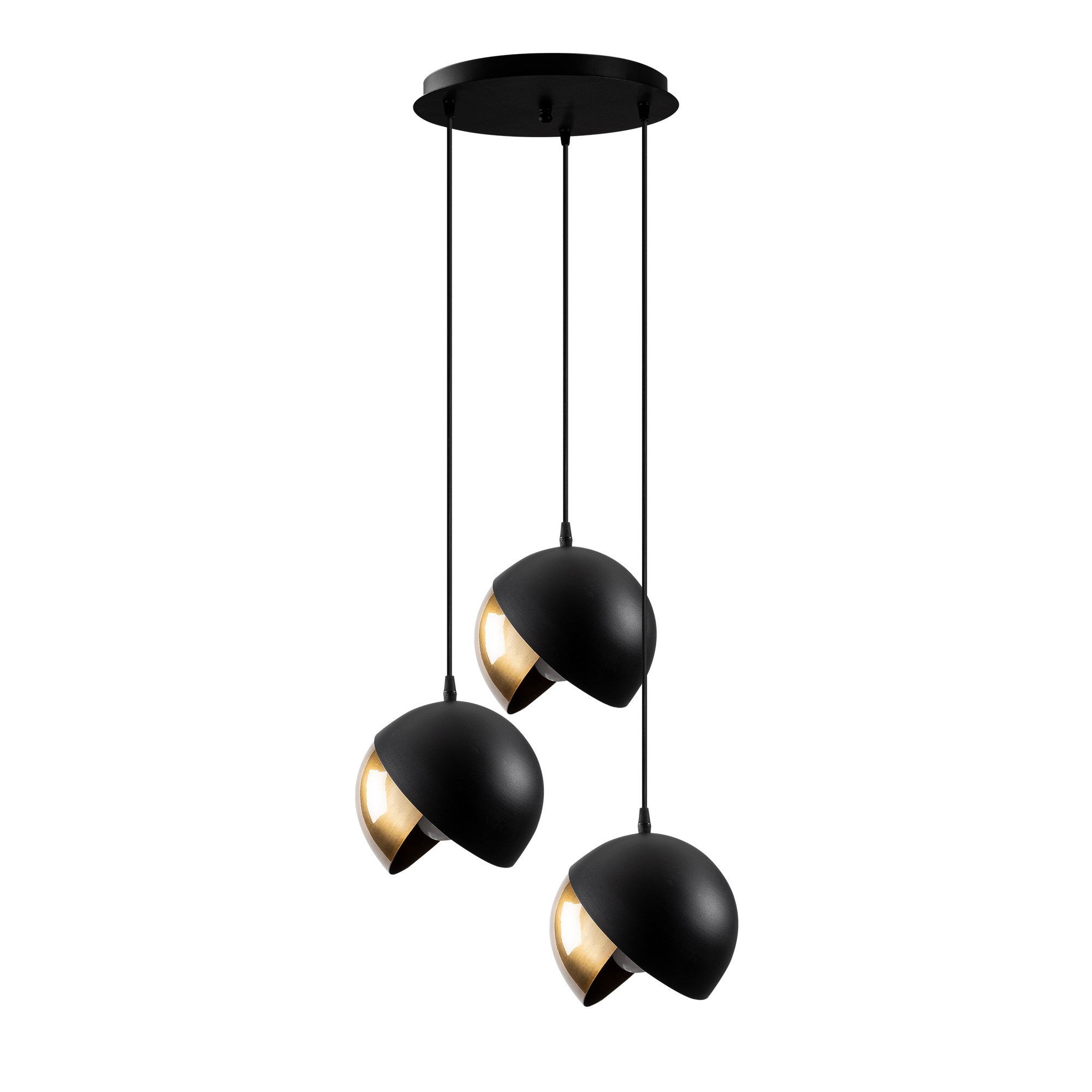 Candeeiro de Teto escandinavo Glam, preto e dourado, 40 cm de diâmetro, 114 cm de altura, ajustável, 3 x E27 máx. 40 W, corpo de metal elegante, perfeito para espaços modernos
