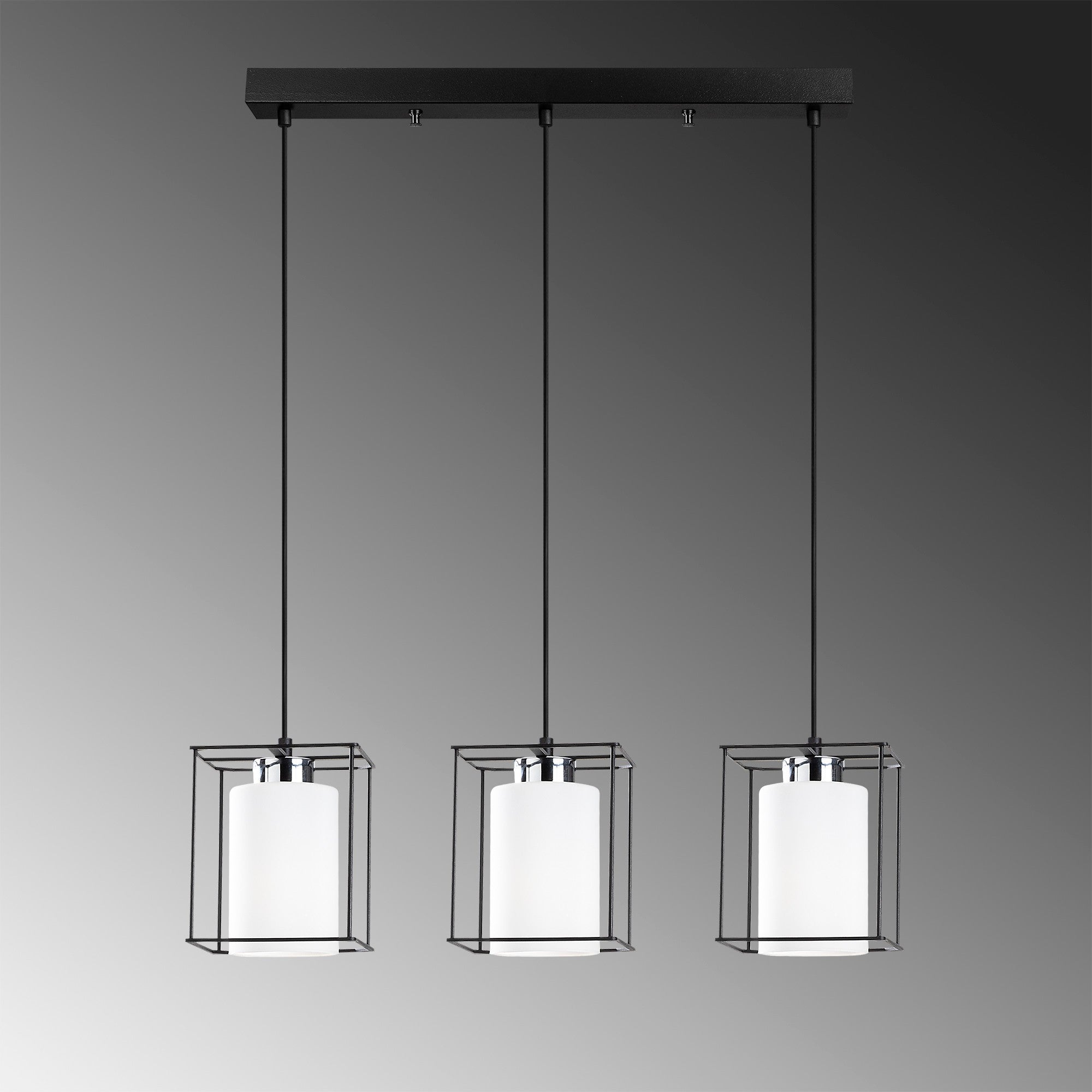 Candeeiro de Teto Escandinavo, Corpo em Ferro Preto, 65 cm de Diâmetro, 113 cm de Altura, Ajustável, 3 x E27 Máx. 40 W, Design Elegante para Espaços Modernos