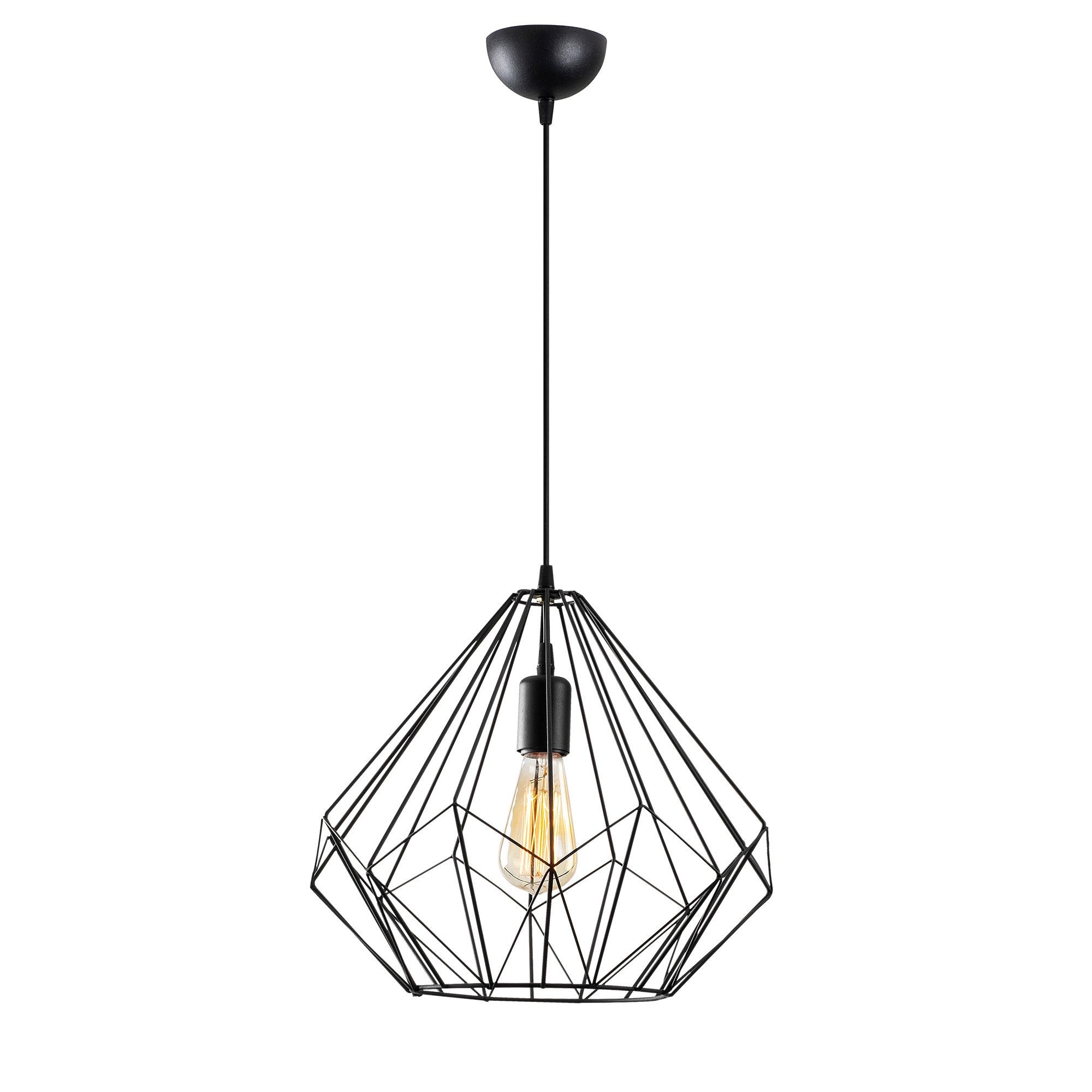 Candeeiro de Teto Preto Elegante, 37 cm de Diâmetro, 129 cm de Altura | Corpo de Ferro, Altura Ajustável, Soquete E27, Máx. 40 W | Iluminação Moderna para Casa e Escritório