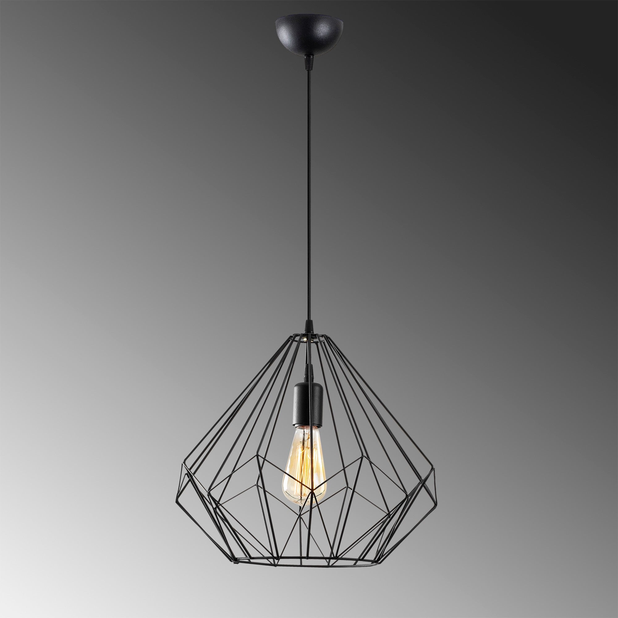 Candeeiro de Teto Preto Elegante, 37 cm de Diâmetro, 129 cm de Altura | Corpo de Ferro, Altura Ajustável, Soquete E27, Máx. 40 W | Iluminação Moderna para Casa e Escritório