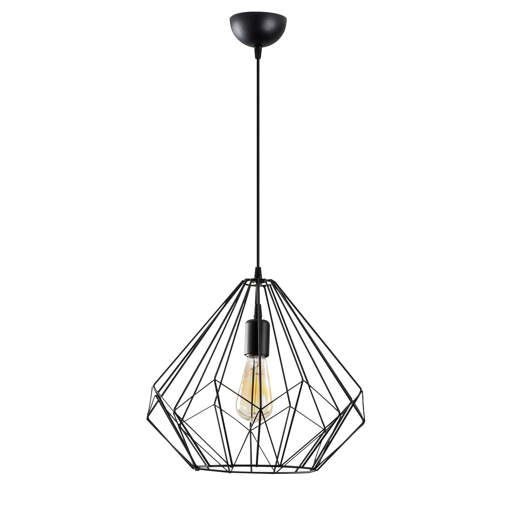 Candeeiro de Teto Preto Elegante, 37 cm de Diâmetro, 129 cm de Altura | Corpo de Ferro, Altura Ajustável, Soquete E27, Máx. 40 W | Iluminação Moderna para Casa e Escritório