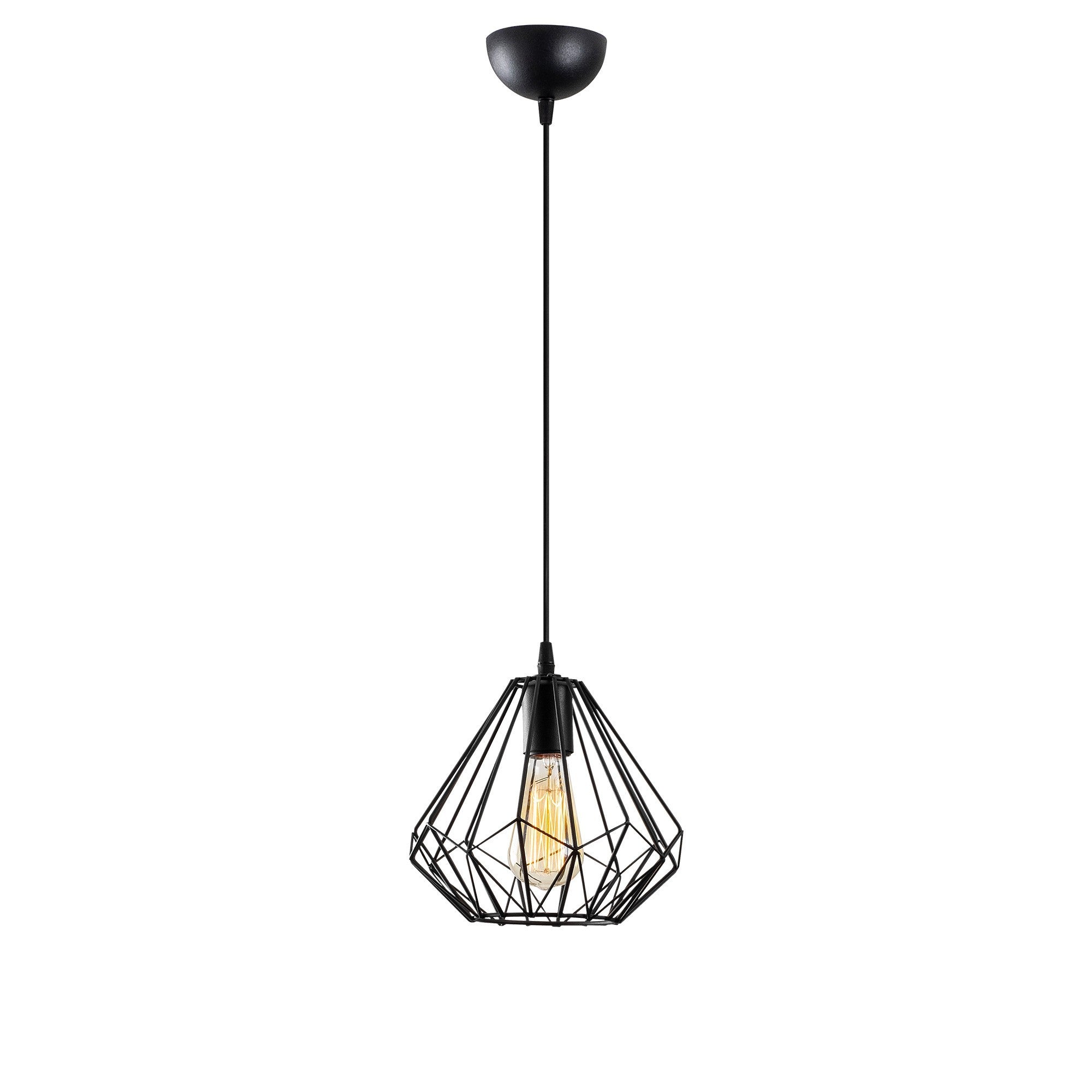 Candeeiro de Teto industrial preto, corpo de metal, 23 cm de diâmetro, 117 cm de altura, ajustável, soquete E27 máx. 40 W, design elegante em cor sólida para espaços modernos