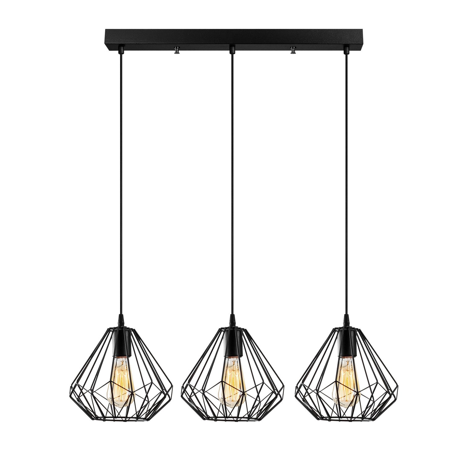 Candeeiro de Teto Industrial Preto, Corpo de Metal, 73 cm de Diâmetro, 117 cm de Altura, Ajustável, 3 x E27 Máx. 40 W, Iluminação Elegante para Espaços Modernos