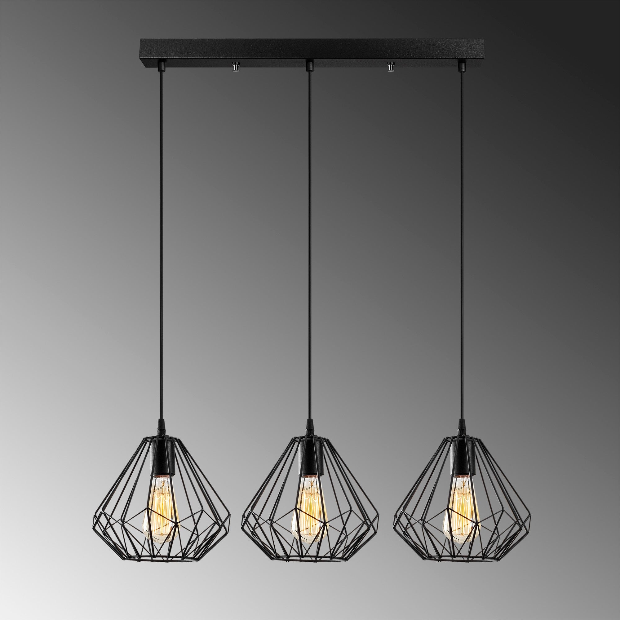 Candeeiro de Teto Industrial Preto, Corpo de Metal, 73 cm de Diâmetro, 117 cm de Altura, Ajustável, 3 x E27 Máx. 40 W, Iluminação Elegante para Espaços Modernos
