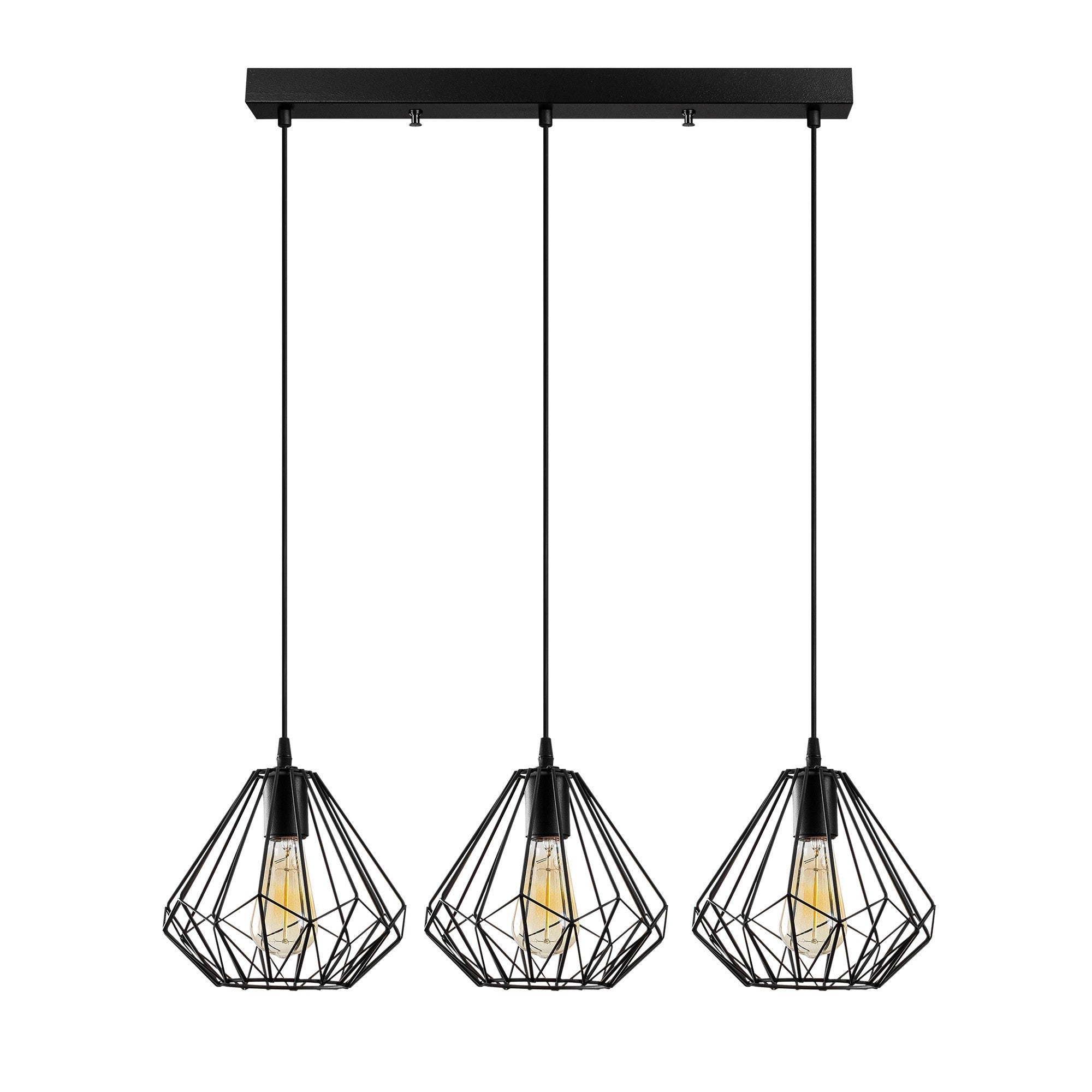 Candeeiro de Teto Industrial Preto, Corpo de Metal, 73 cm de Diâmetro, 117 cm de Altura, Ajustável, 3 x E27 Máx. 40 W, Iluminação Elegante para Espaços Modernos