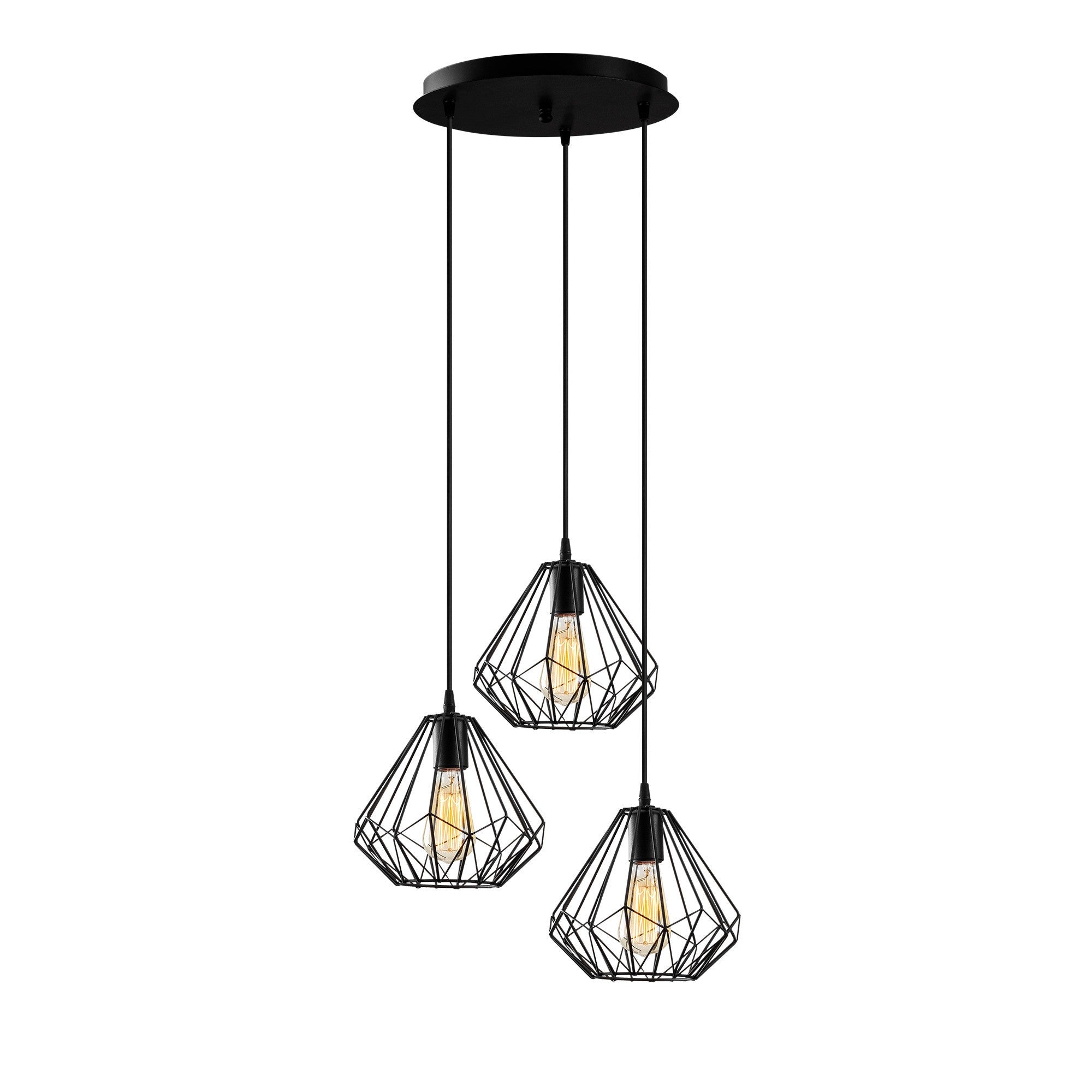 Candeeiro de Teto industrial preto, corpo de metal, 43 cm de diâmetro, 117 cm de altura, ajustável, 3 x E27 máx. 40 W, design elegante de cor sólida para espaços modernos