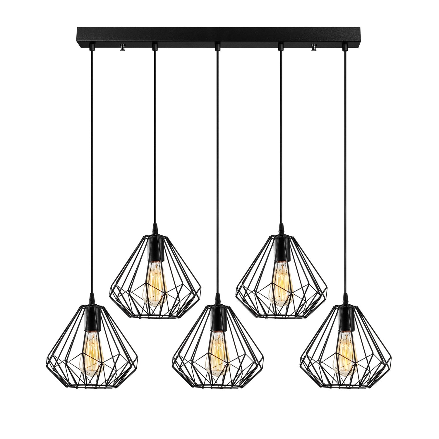 Candeeiro de Teto industrial preto, corpo de metal, 93 cm de diâmetro, 117 cm de altura, ajustável, 5 x E27 máx. 40 W, design elegante para espaços modernos, classificação IP20