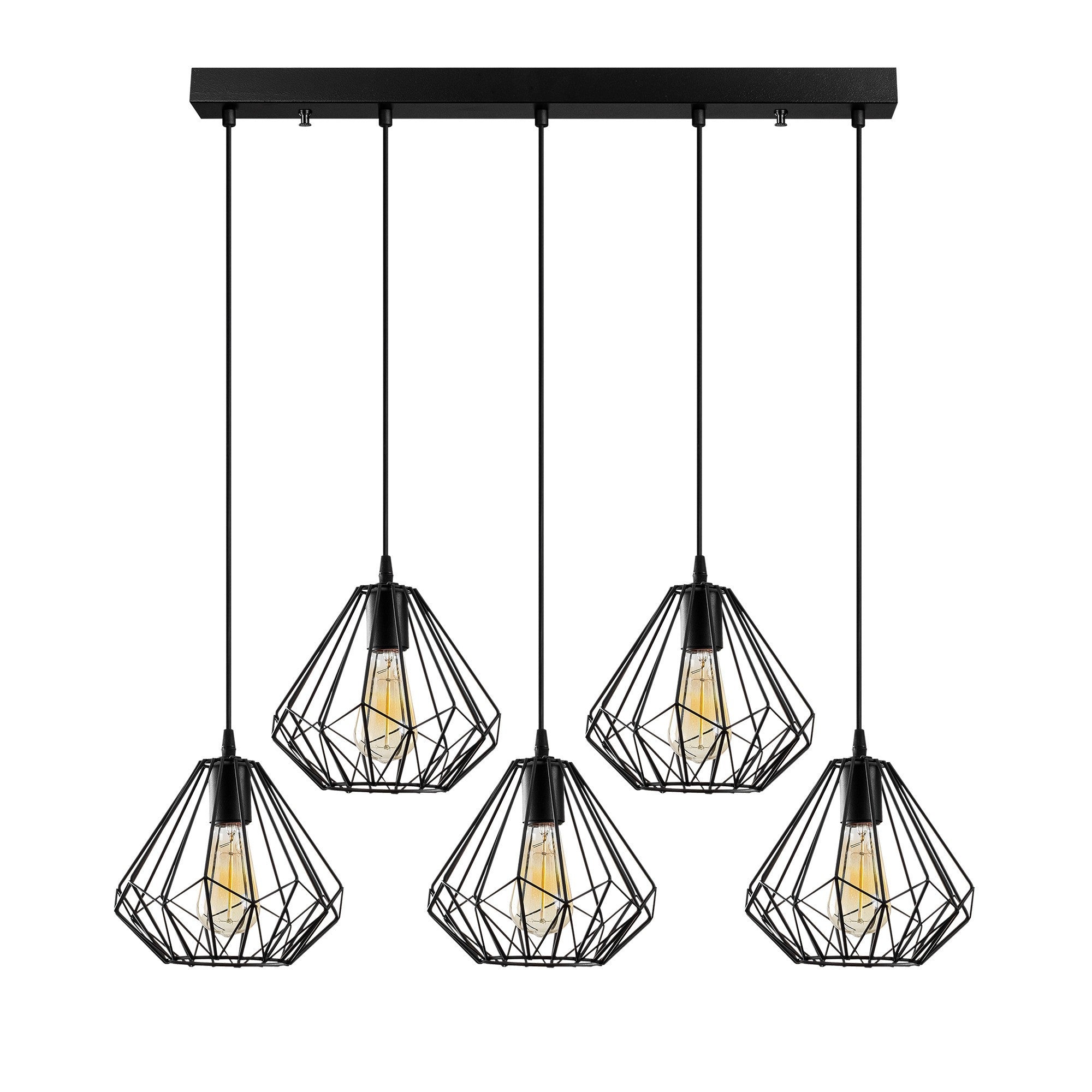 Candeeiro de Teto industrial preto, corpo de metal, 93 cm de diâmetro, 117 cm de altura, ajustável, 5 x E27 máx. 40 W, design elegante para espaços modernos, classificação IP20