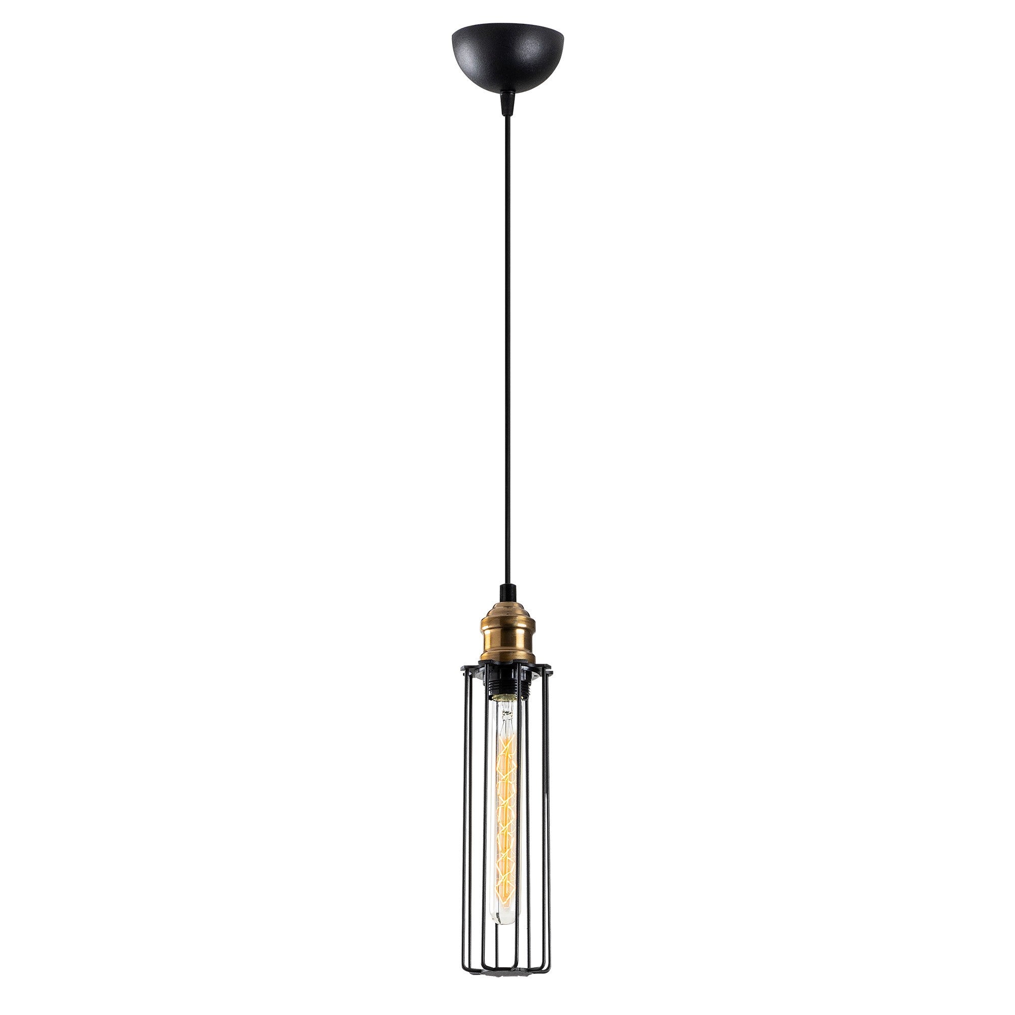 Candeeiro de Teto preto elegante, corpo de metal, 8 cm de diâmetro, 123 cm de altura, ajustável, soquete E27 máx. 40 W, iluminação elegante para espaços modernos