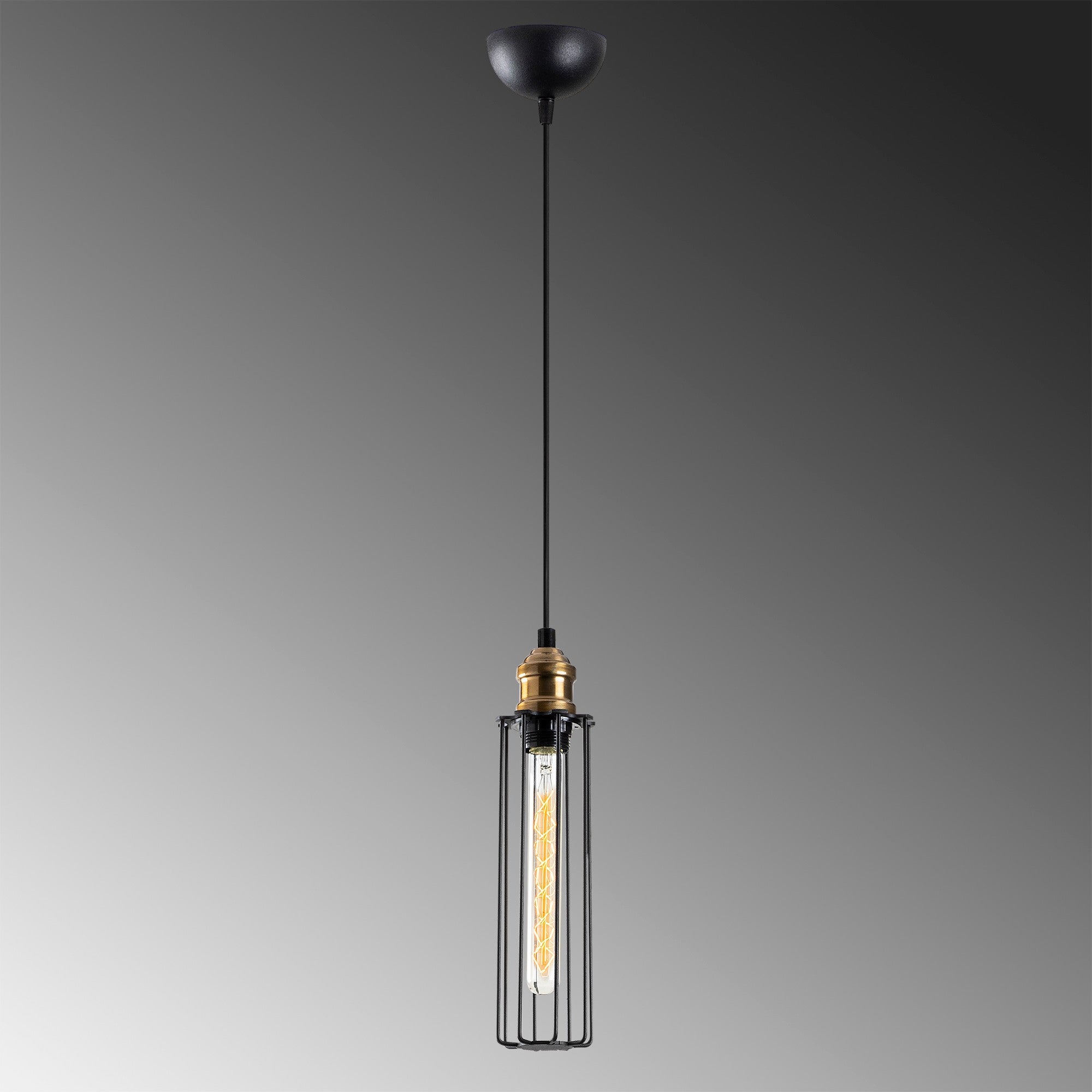 Candeeiro de Teto preto elegante, corpo de metal, 8 cm de diâmetro, 123 cm de altura, ajustável, soquete E27 máx. 40 W, iluminação elegante para espaços modernos