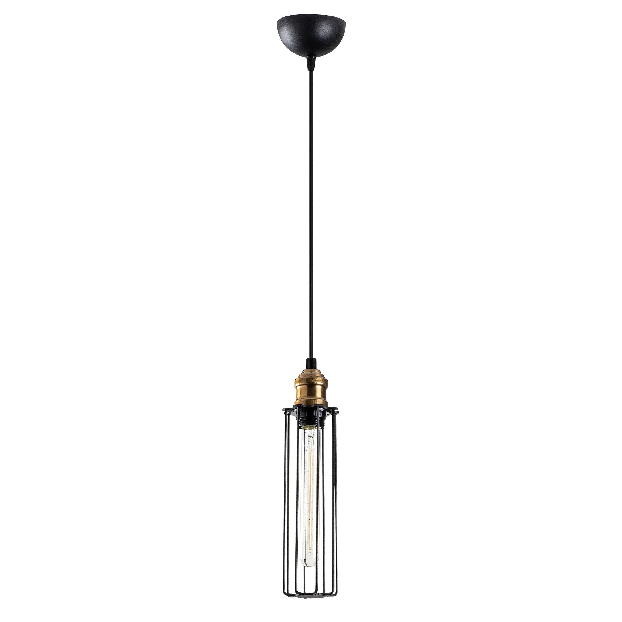 Candeeiro de Teto preto elegante, corpo de metal, 8 cm de diâmetro, 123 cm de altura, ajustável, soquete E27 máx. 40 W, iluminação elegante para espaços modernos