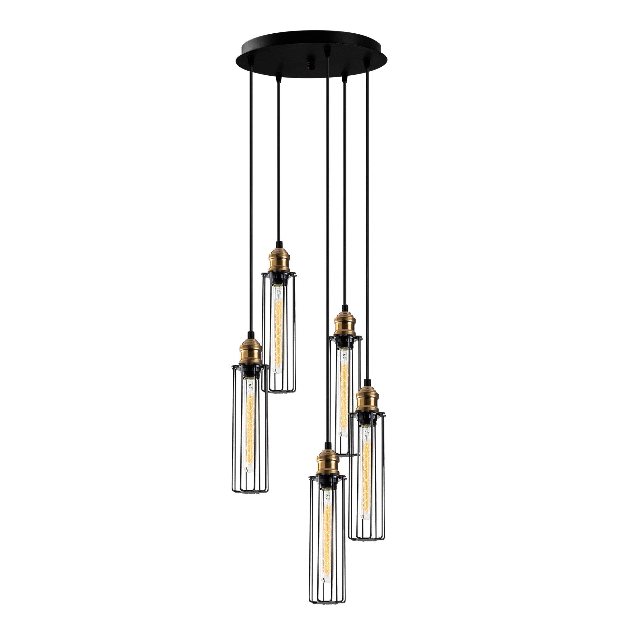 Candeeiro de Teto Preto Elegante, 33 cm de Diâmetro, 123 cm de Altura | Altura Ajustável, Corpo de Ferro, 5 x E27 Máx. 40 W | Iluminação Elegante para Espaços Modernos