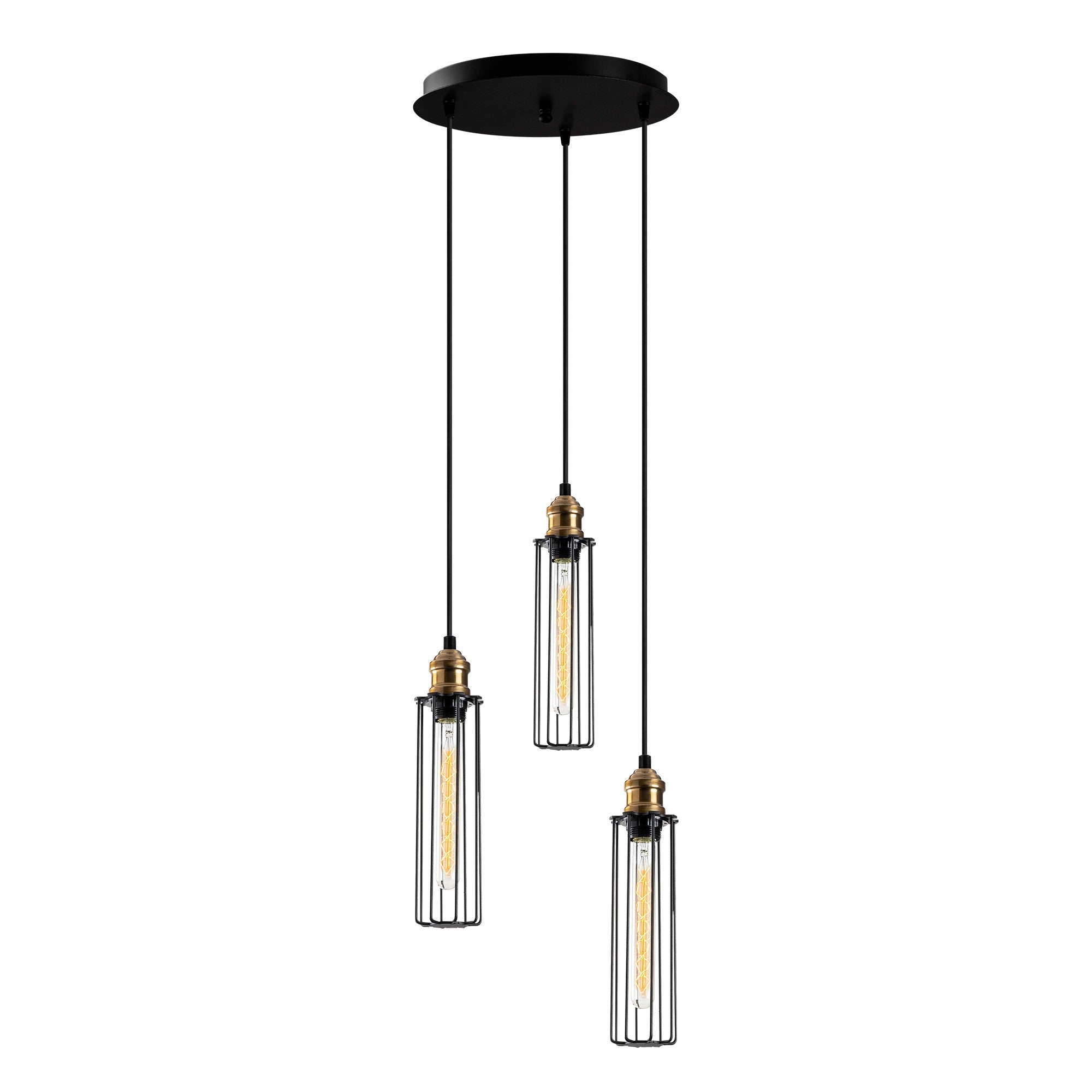 Candeeiro de Teto preto elegante, corpo de metal, 33 cm de diâmetro, 123 cm de altura | Altura ajustável, 3 x E27 máx. 40 W | Inclui instruções de instalação, design moderno