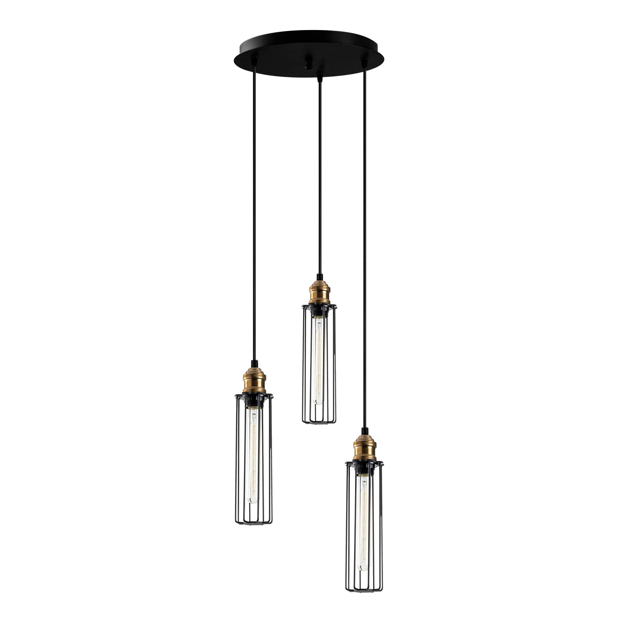 Candeeiro de Teto preto elegante, corpo de metal, 33 cm de diâmetro, 123 cm de altura | Altura ajustável, 3 x E27 máx. 40 W | Inclui instruções de instalação, design moderno