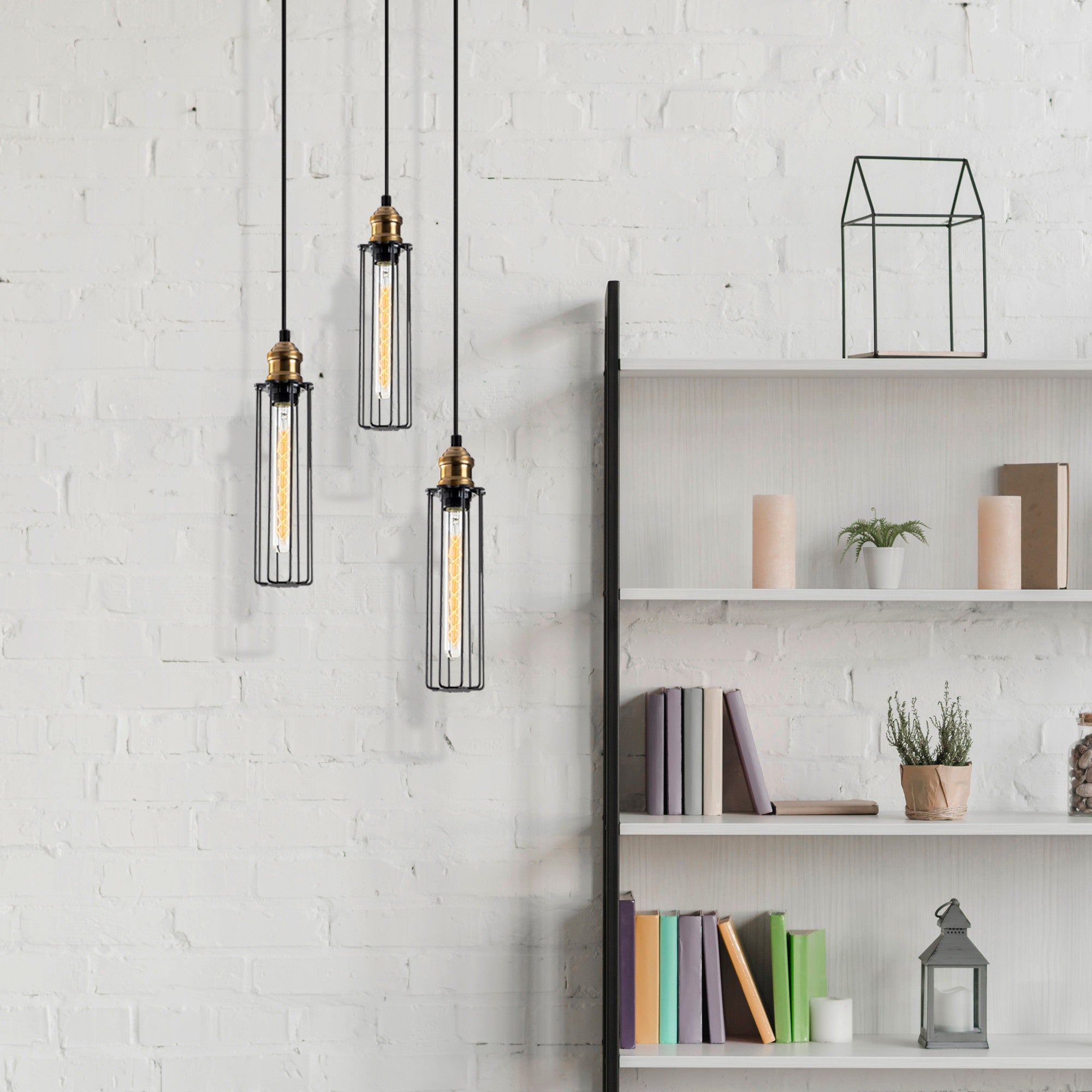 Candeeiro de Teto preto elegante, corpo de metal, 33 cm de diâmetro, 123 cm de altura | Altura ajustável, 3 x E27 máx. 40 W | Inclui instruções de instalação, design moderno