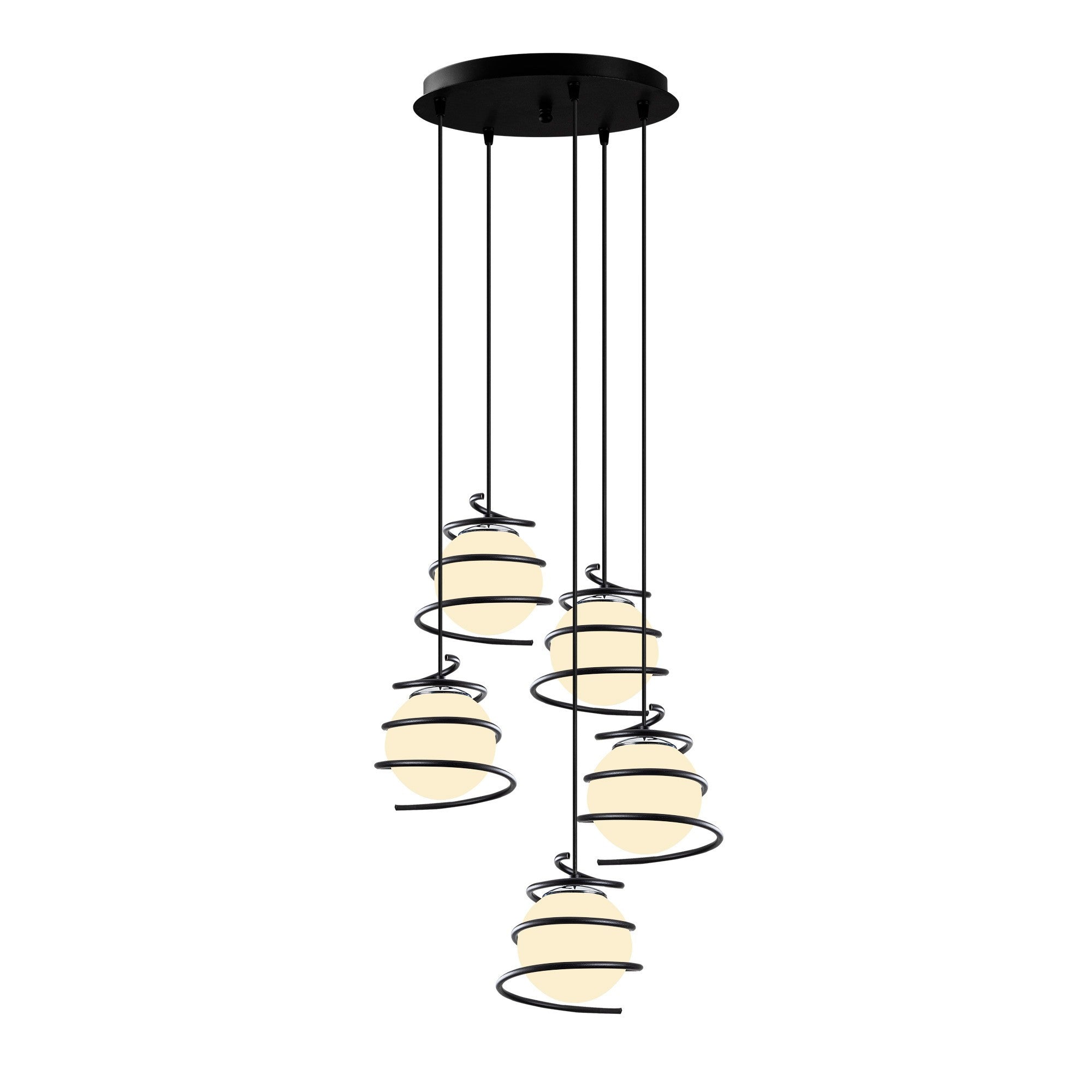 Candeeiro de Teto Industrial, Corpo em Metal Preto, 50 cm de Diâmetro, 116 cm de Altura | Altura Ajustável, 5 Soquetes E27, IP20 | Design Inspirado no Espaço Sideral