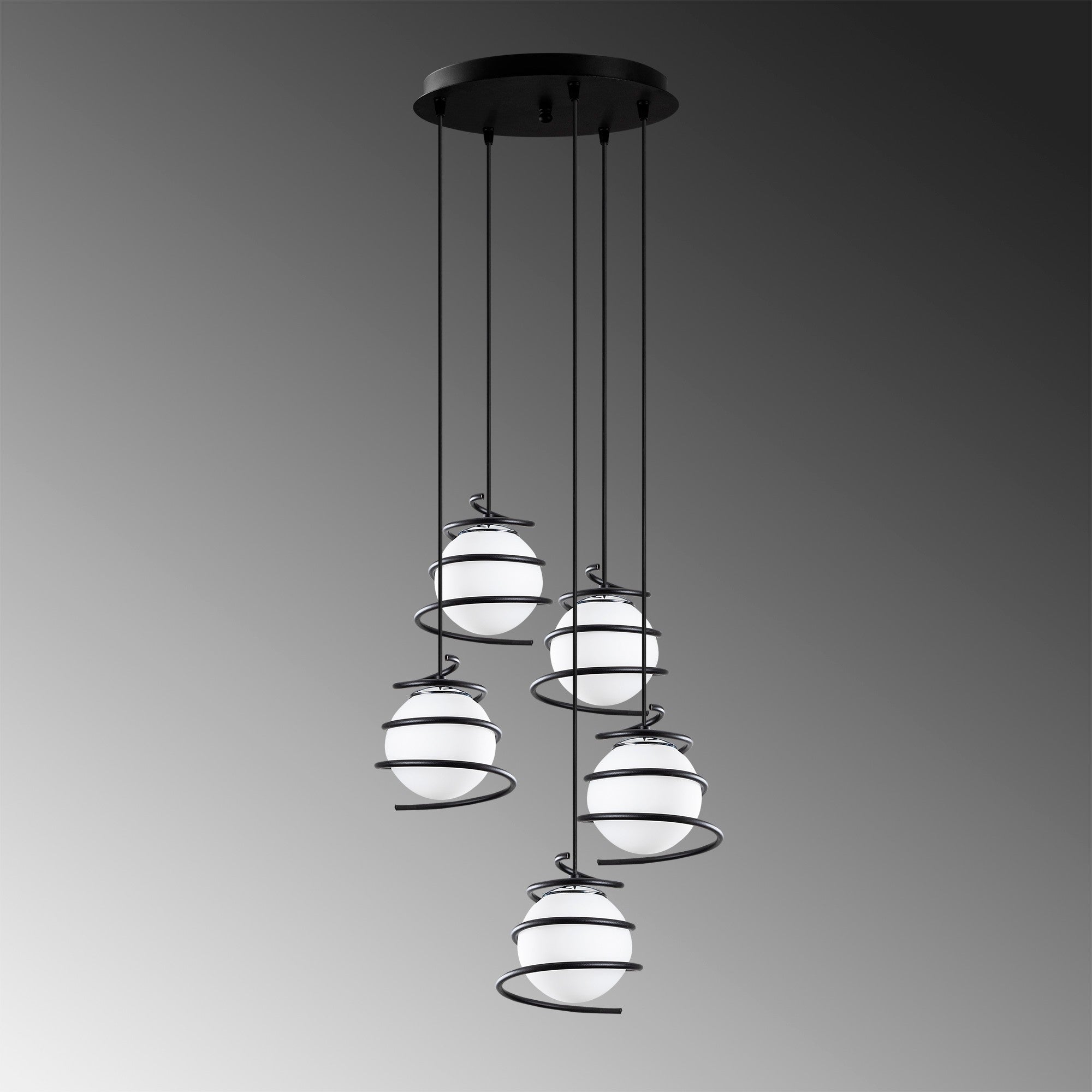 Candeeiro de Teto Industrial, Corpo em Metal Preto, 50 cm de Diâmetro, 116 cm de Altura | Altura Ajustável, 5 Soquetes E27, IP20 | Design Inspirado no Espaço Sideral