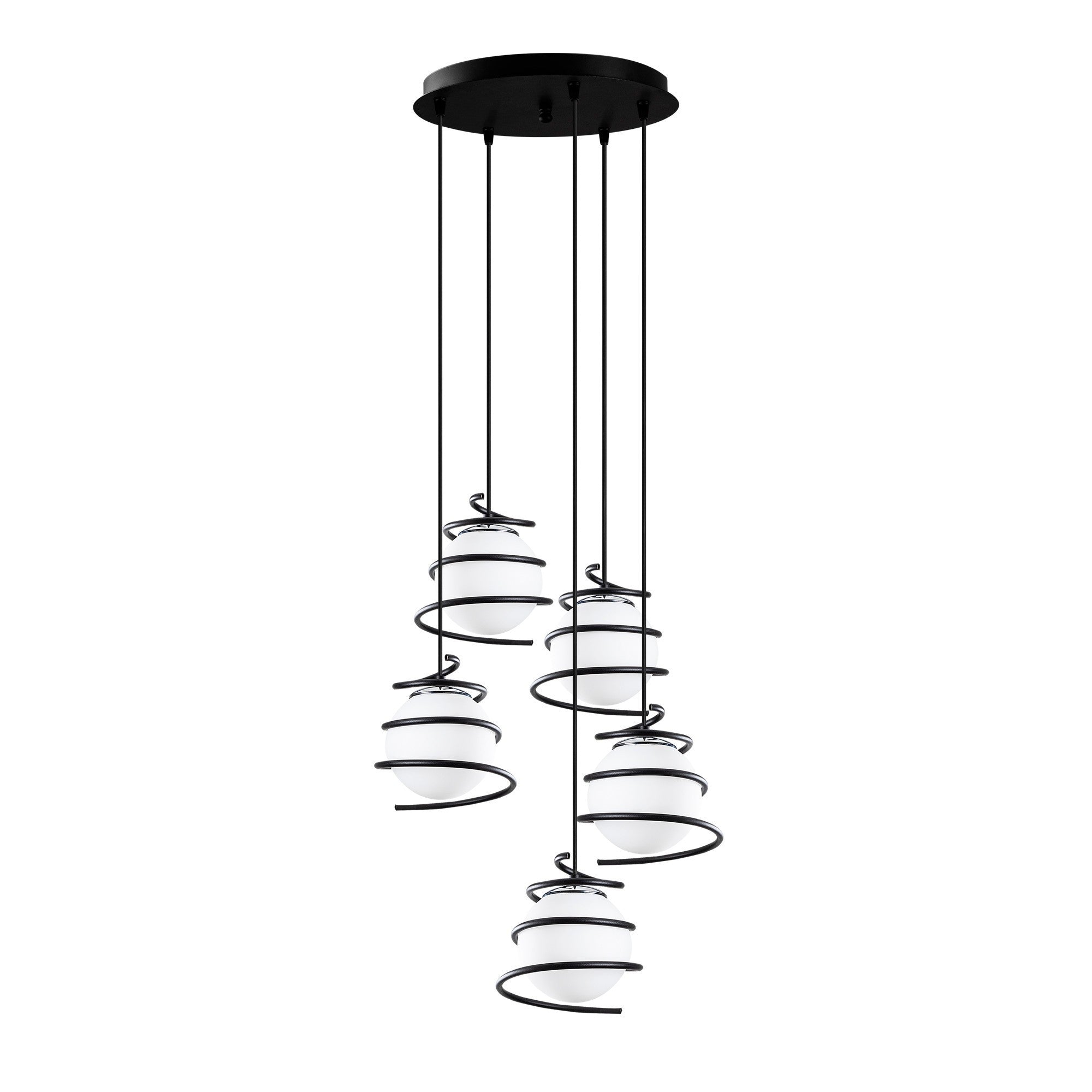Candeeiro de Teto Industrial, Corpo em Metal Preto, 50 cm de Diâmetro, 116 cm de Altura | Altura Ajustável, 5 Soquetes E27, IP20 | Design Inspirado no Espaço Sideral