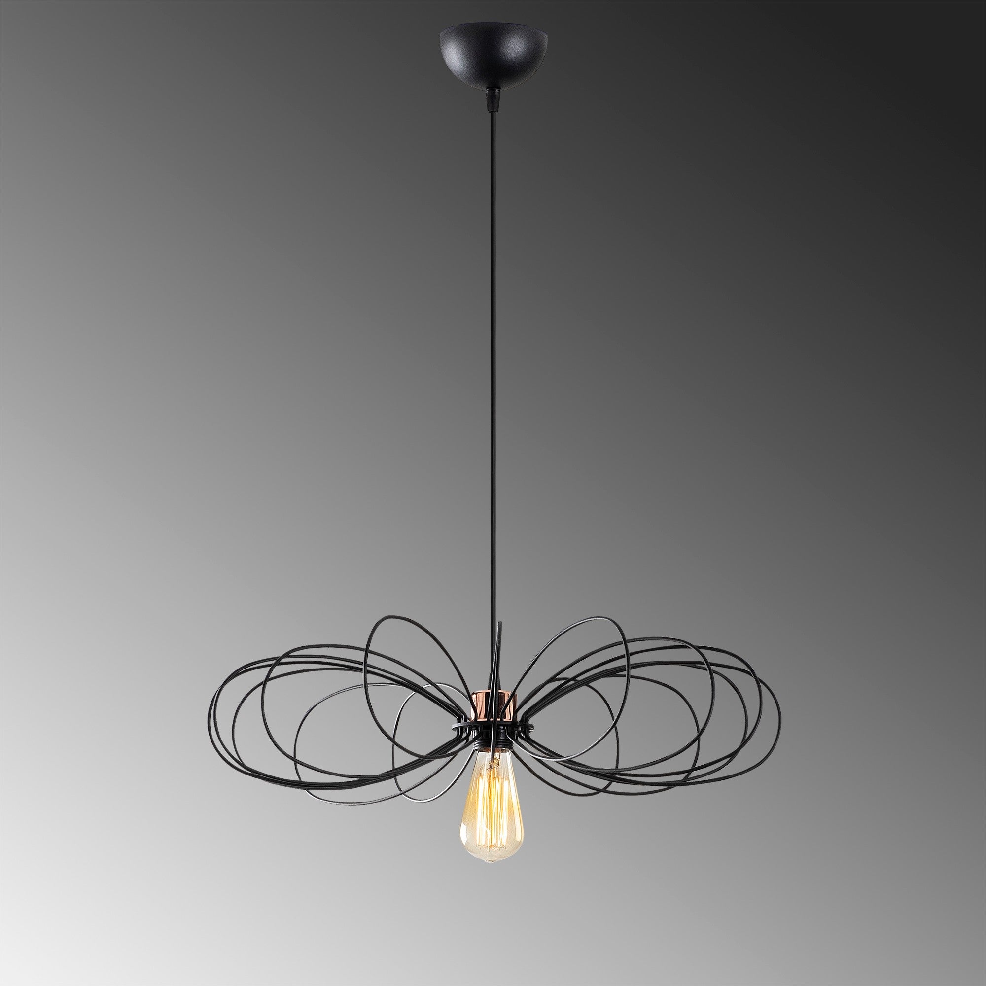 Candeeiro de Teto Industrial Preto, Corpo Metálico, 58 cm de Diâmetro, Altura Ajustável, Soquete E27 Máx. 40 W | Iluminação Elegante para Espaços Modernos, Classificação IP20