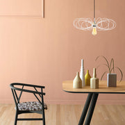 Candeeiro de Teto Branco Elegante, Corpo em Metal, 58 cm de Diâmetro, 112 cm de Altura | Altura Ajustável, Soquete E27, Máx. 40 W | Iluminação Elegante para Espaços Modernos