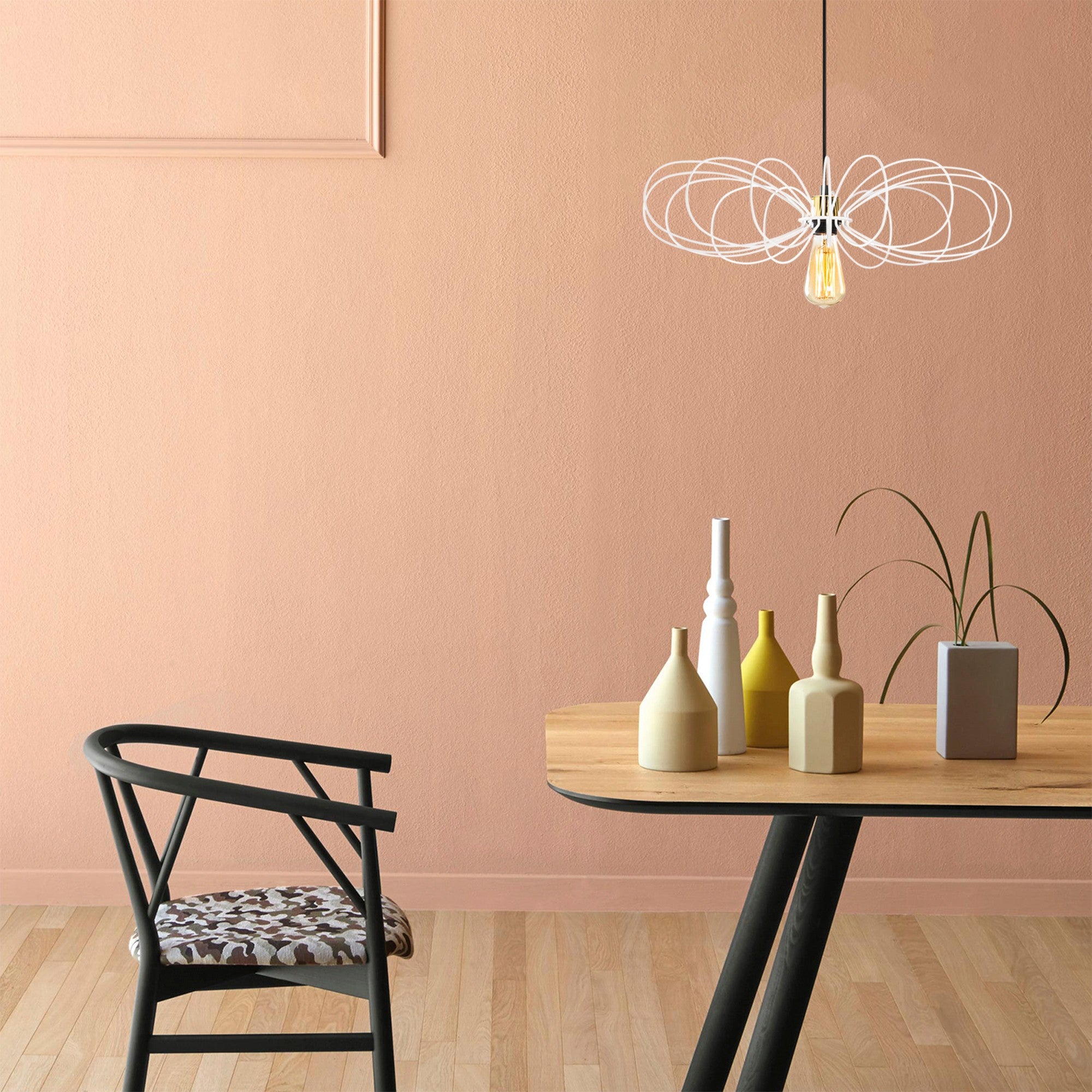 Candeeiro de Teto Branco Elegante, Corpo em Metal, 58 cm de Diâmetro, 112 cm de Altura | Altura Ajustável, Soquete E27, Máx. 40 W | Iluminação Elegante para Espaços Modernos