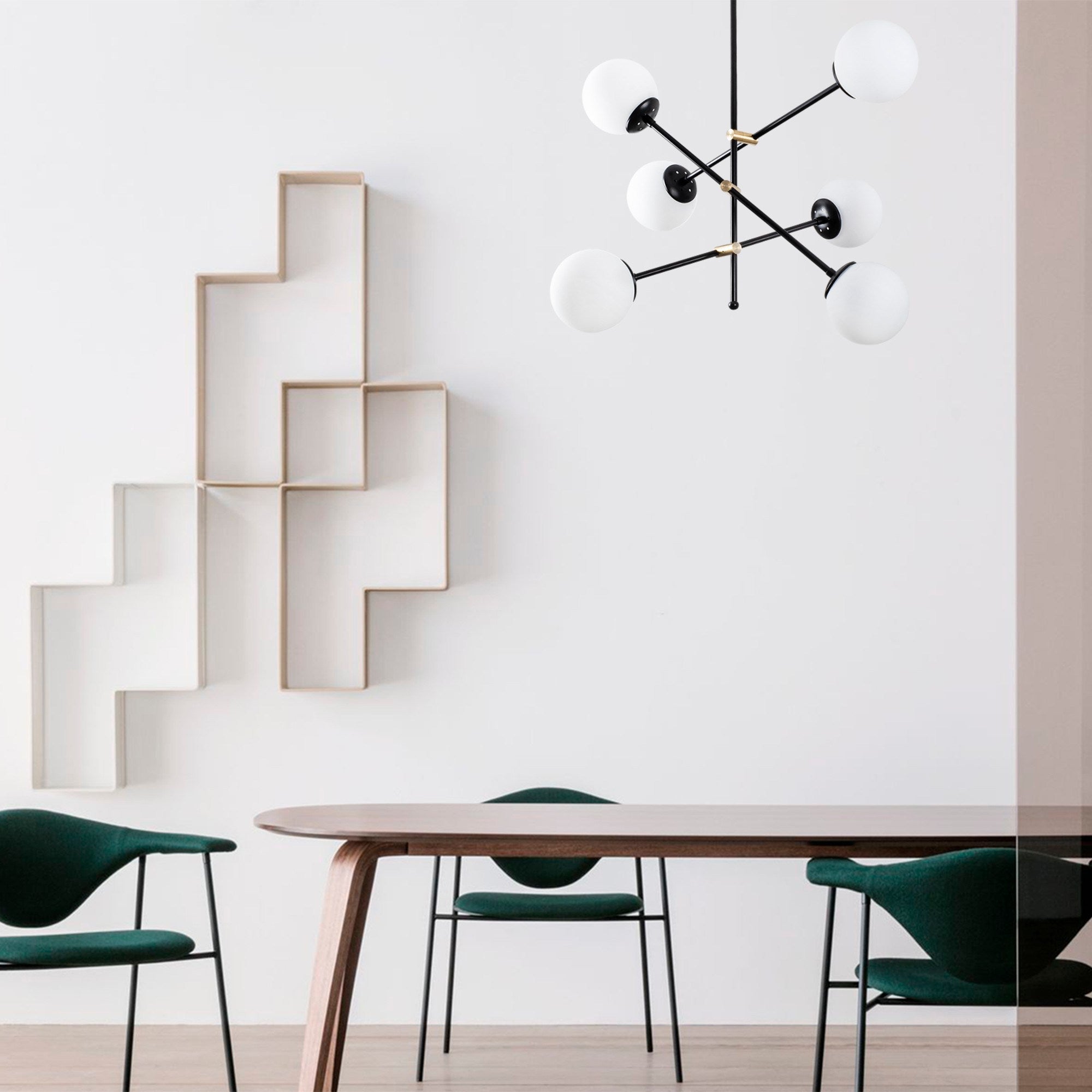 Candeeiro de Teto Industrial Escandinavo, Corpo em Metal Preto, 82 cm de Diâmetro, 76 cm de Altura, 6 x E27 Máx. 40 W, Elegante Tampa de Vidro | Perfeito para Espaços Modernos