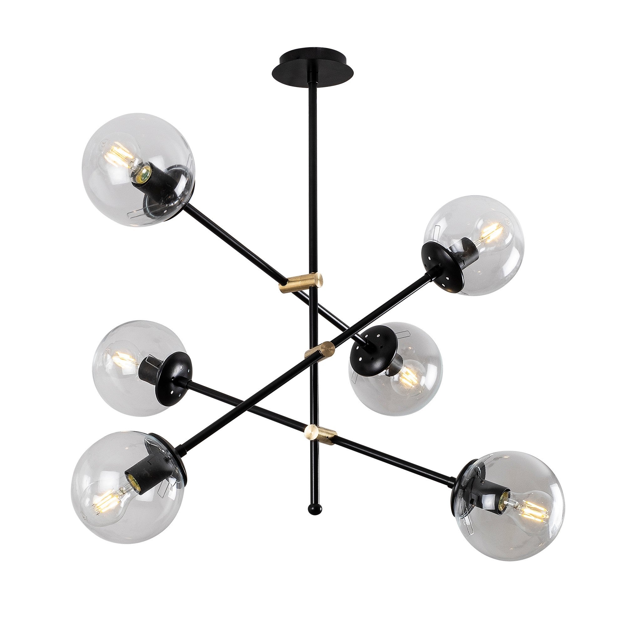 Candeeiro de Teto Industrial Escandinavo, Corpo em Metal Preto, 82 cm de Diâmetro, 76 cm de Altura, 6 x E27 Máx. 40 W, Elegante Tampa de Vidro | Perfeito para Espaços Modernos